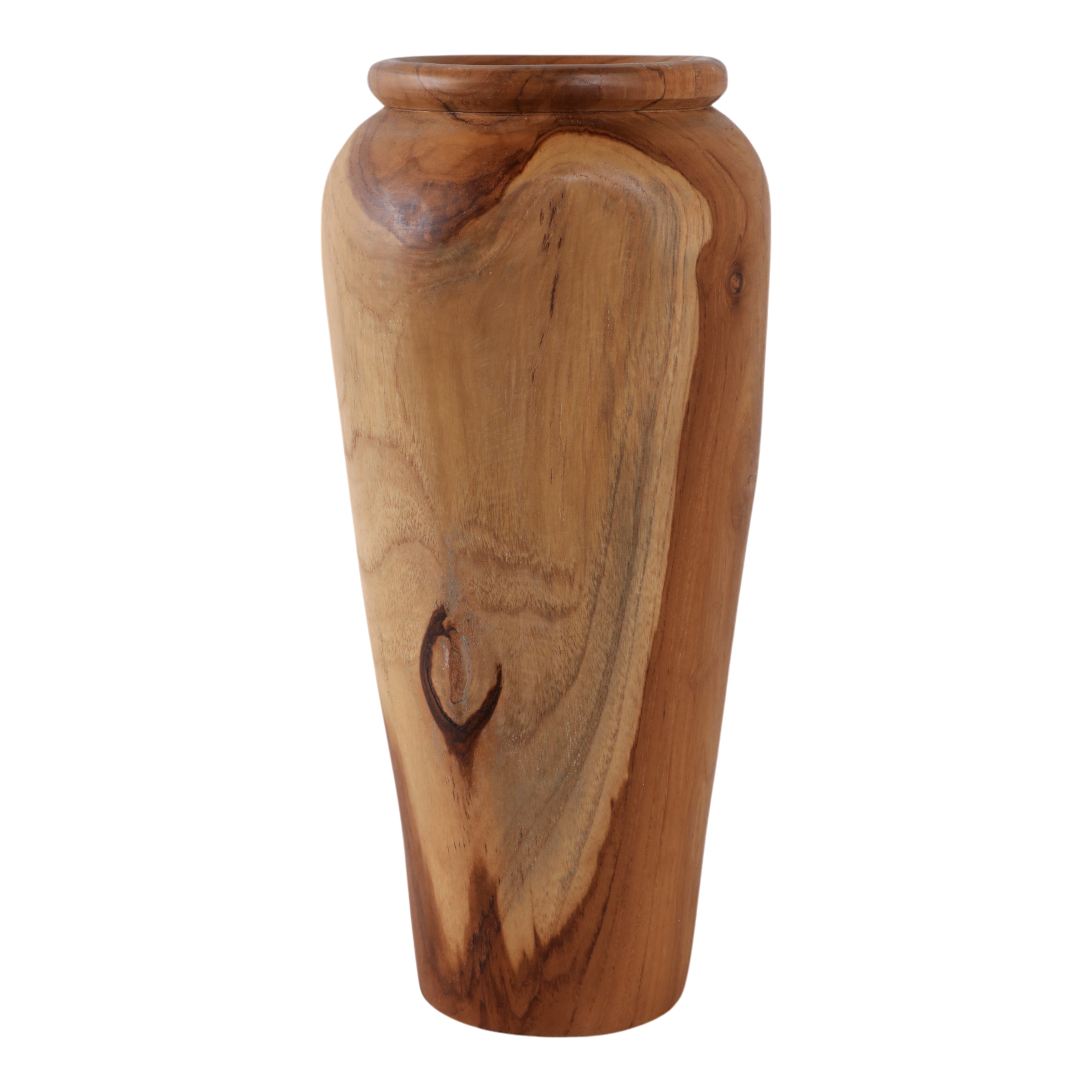 16x7" Teak Wood Vase, Brown - Decor Addict, LLC