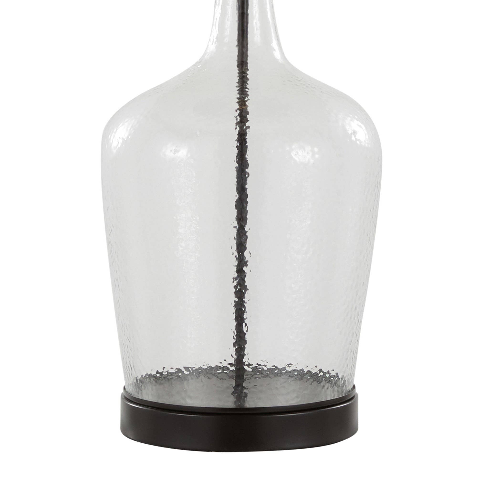 Botella 28" Glass Table Lamp with USB - Set of 2: Clear Dimpled Glass, Oil Bronze Metal, Natural Linen - Decor Addict, LLC