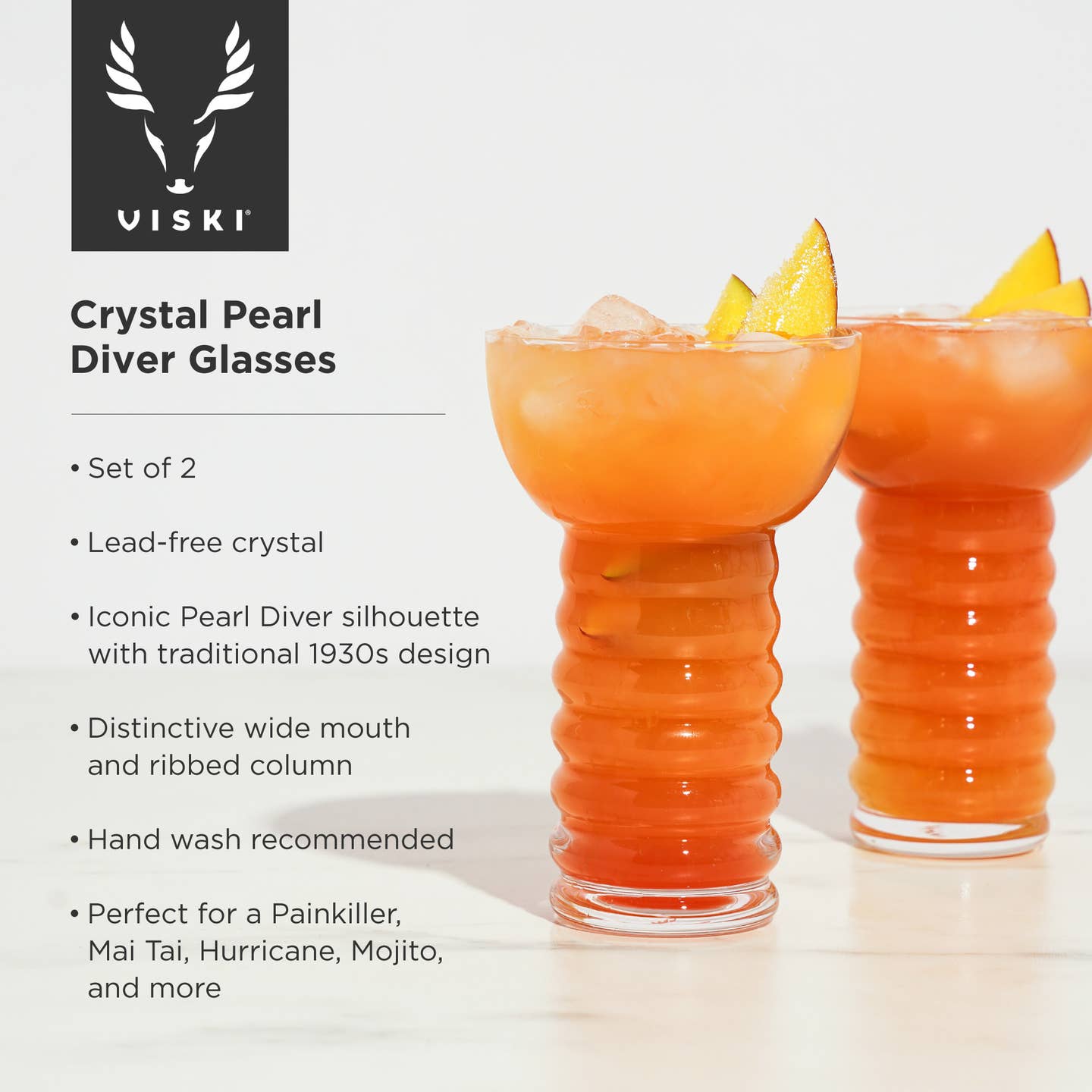 Viski Pacific™ Crystal Pearl Diver Tiki Glasses Set of 2