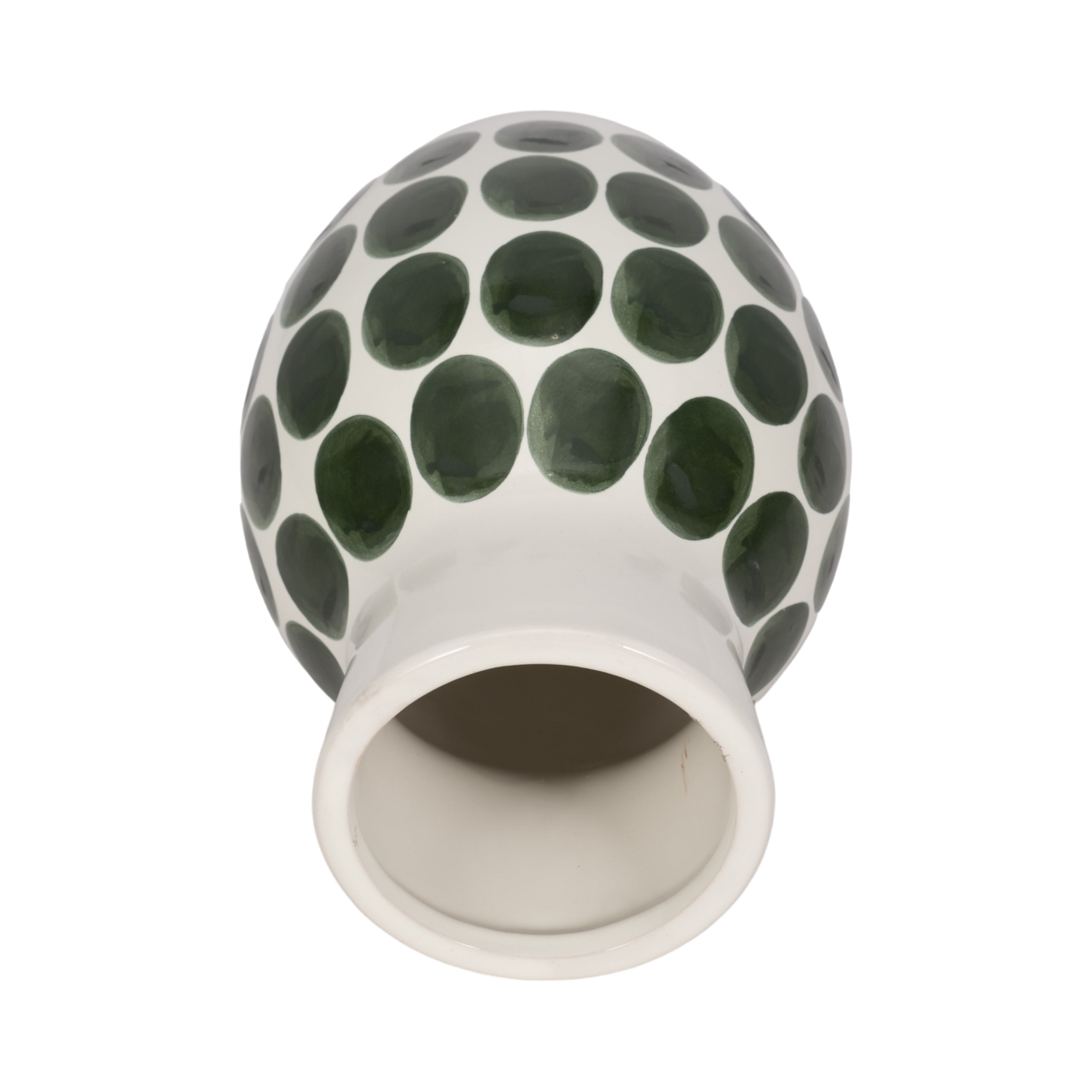 Cer, 10"h Forest Green Polk-a-dot Flower Vase,wht - Decor Addict, LLC