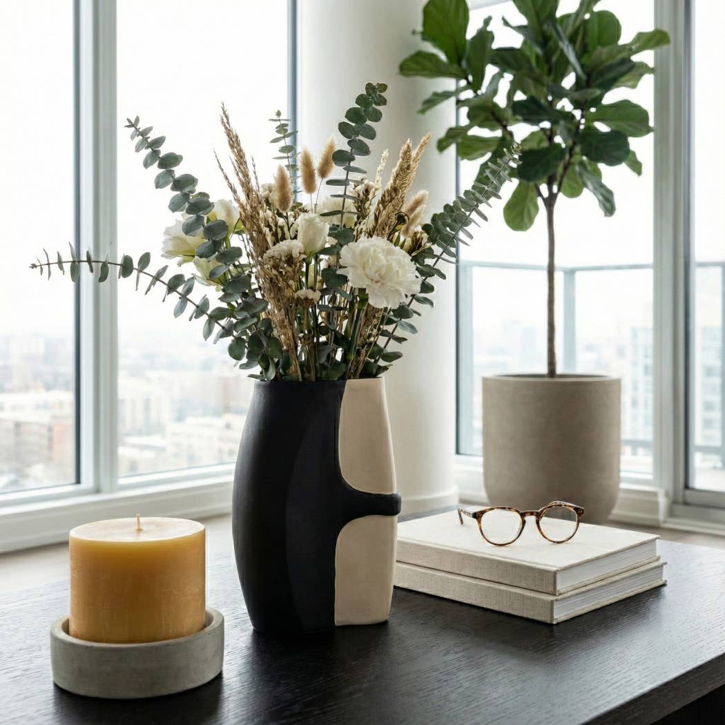 Decorative Vase - Black/Tan Ecomix Small Silhouette, 15 in. - Decor Addict, LLC