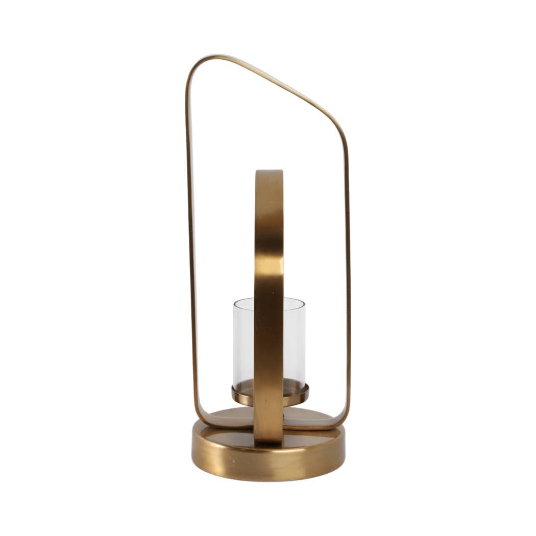 Candle Holder - Gold Metal Stylish Hurricane, 17 in. - Decor Addict, LLC