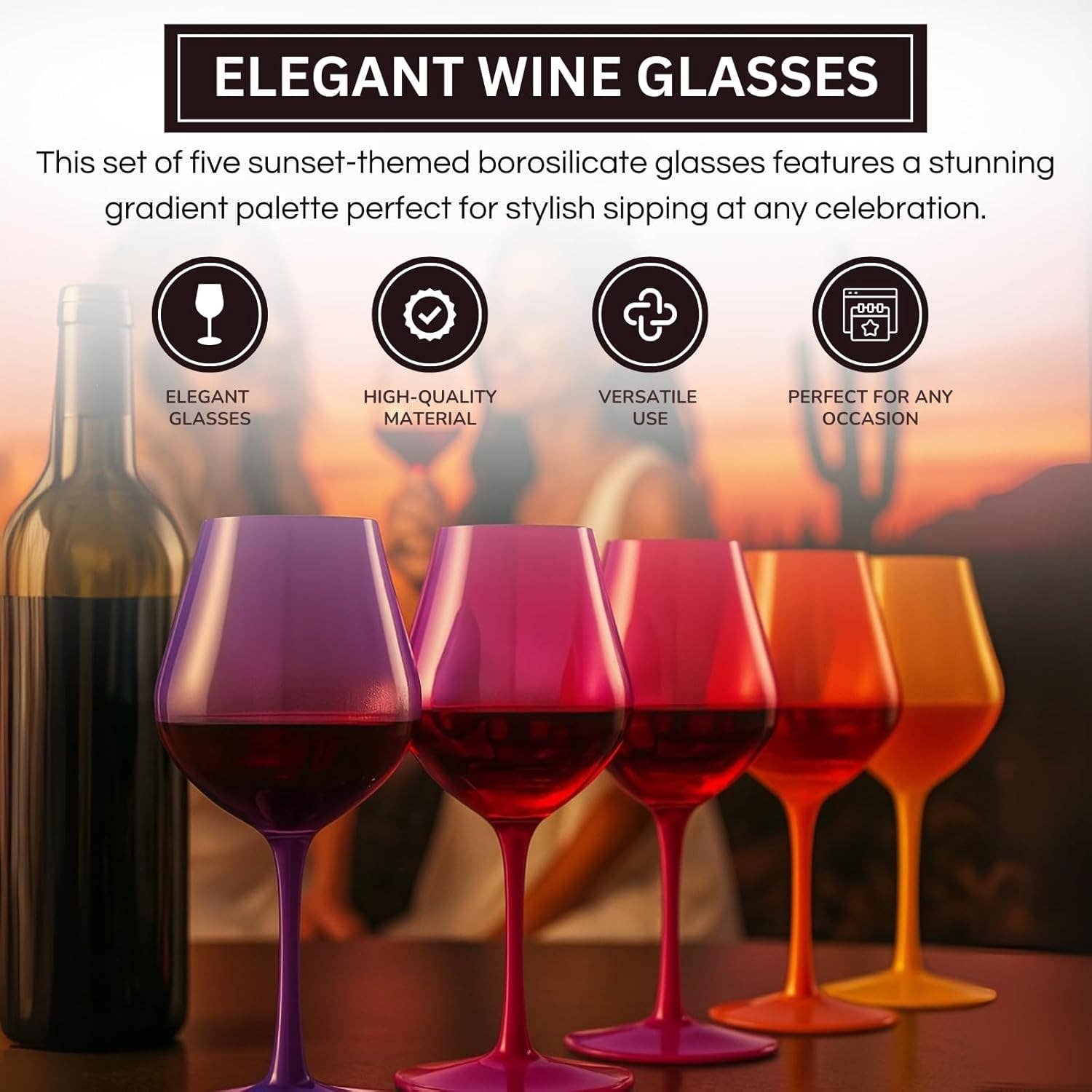 Southwest Sunset Large Colored Wine Glass| Set of 5 | 20 oz - Decor Addict, LLC