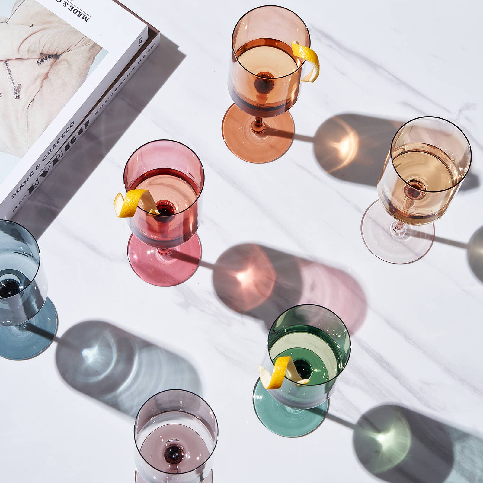 Muted Colored Square Crystal Wine Glasses Set of 6 | 12oz - Decor Addict, LLC