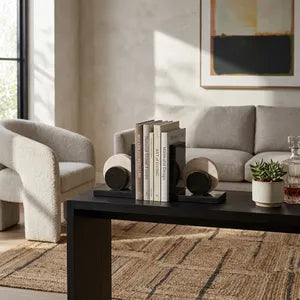 Rinnoit Travertine & Marble Bookends, Black (Set of 2)
