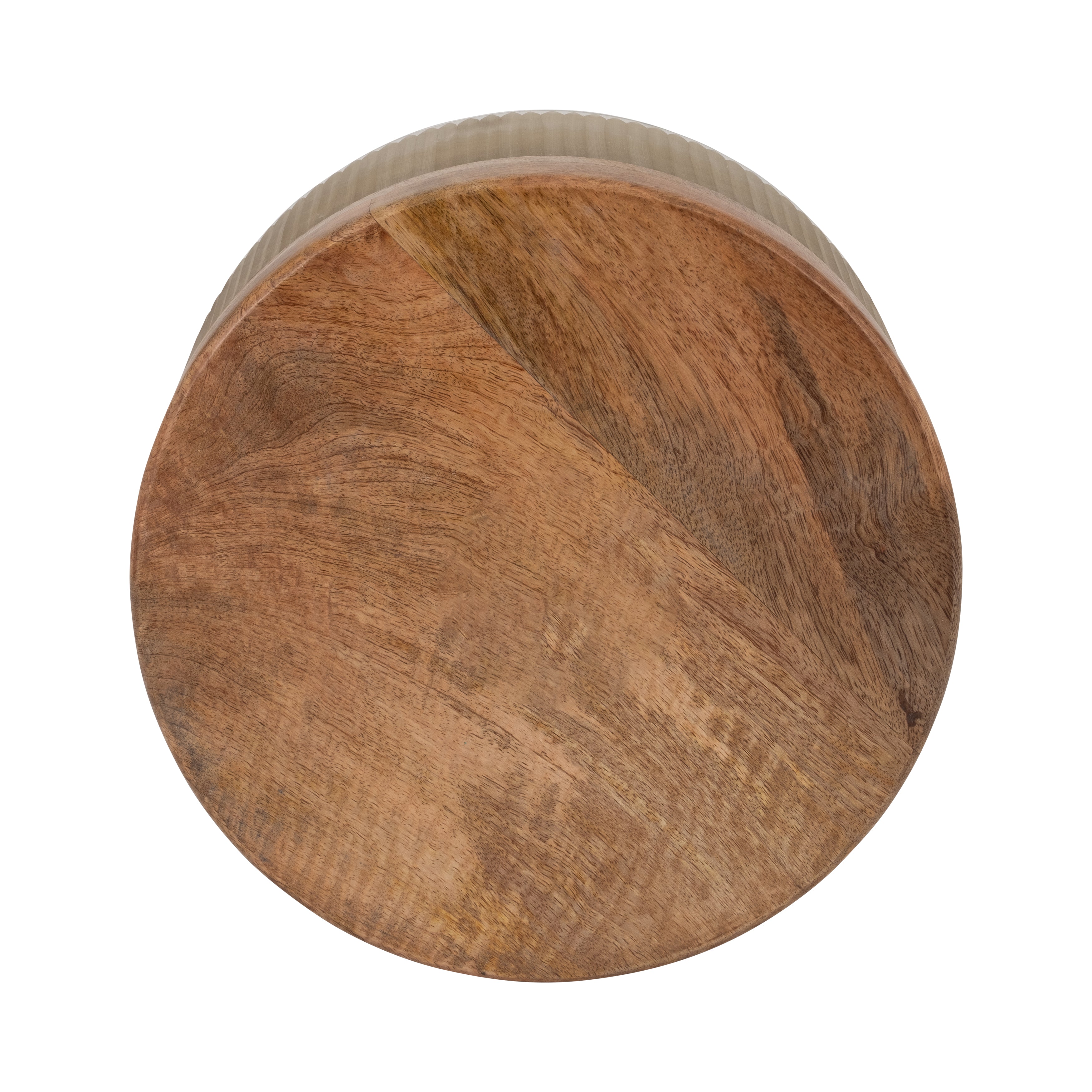 12" 183 Oz Glass Candle W/ Wood Base, Ivory - Decor Addict, LLC