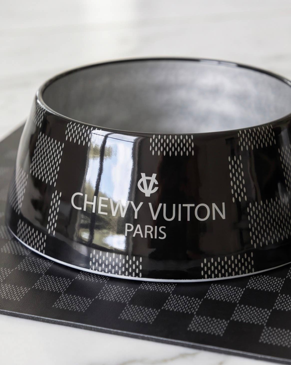 Black Checker Chewy Vuiton Bowl - Decor Addict, LLC