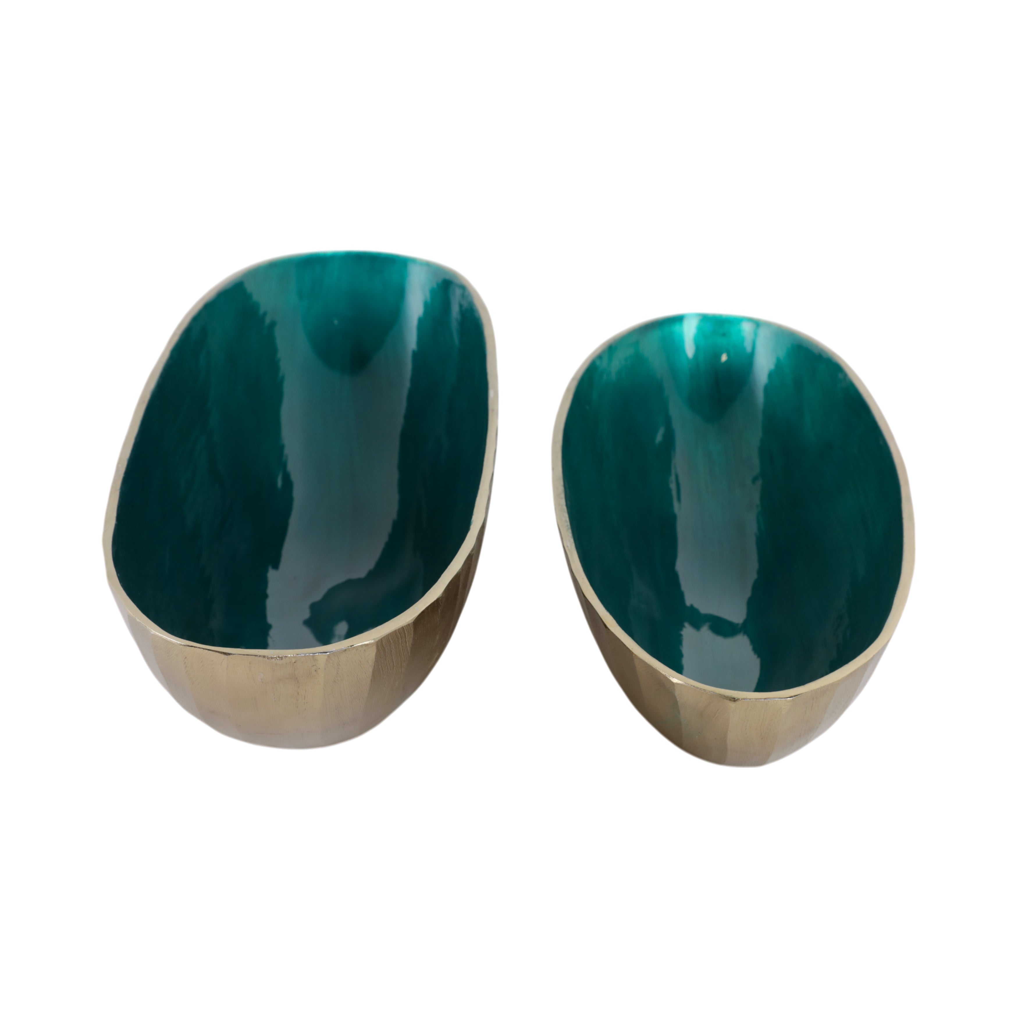 S/2 20/23" Oval Metal Bowl W/ Enamel, Blue/gold - Decor Addict, LLC