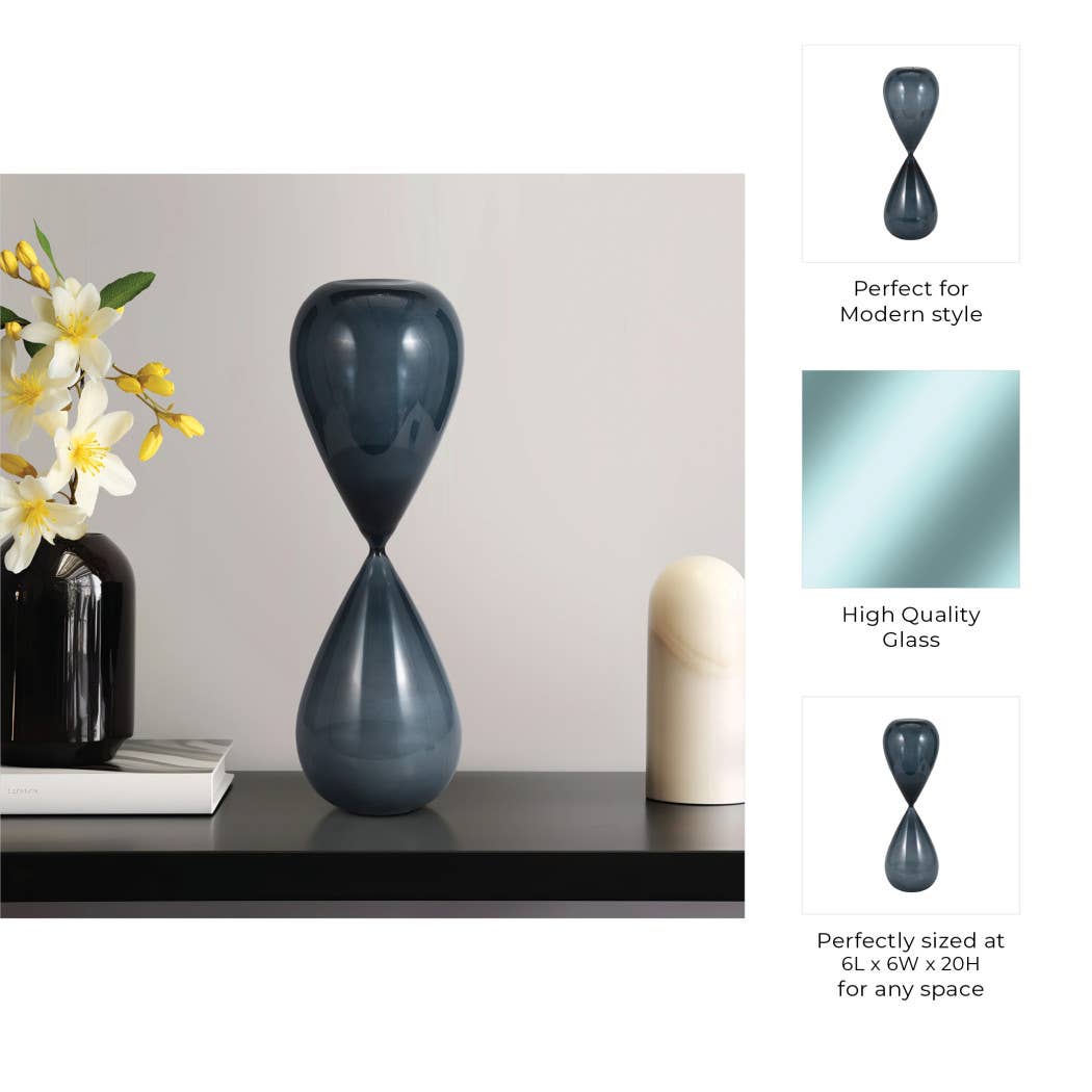 Glass Small Sleek Teardrop Hourglass - Blue, 20 in. - Decor Addict, LLC