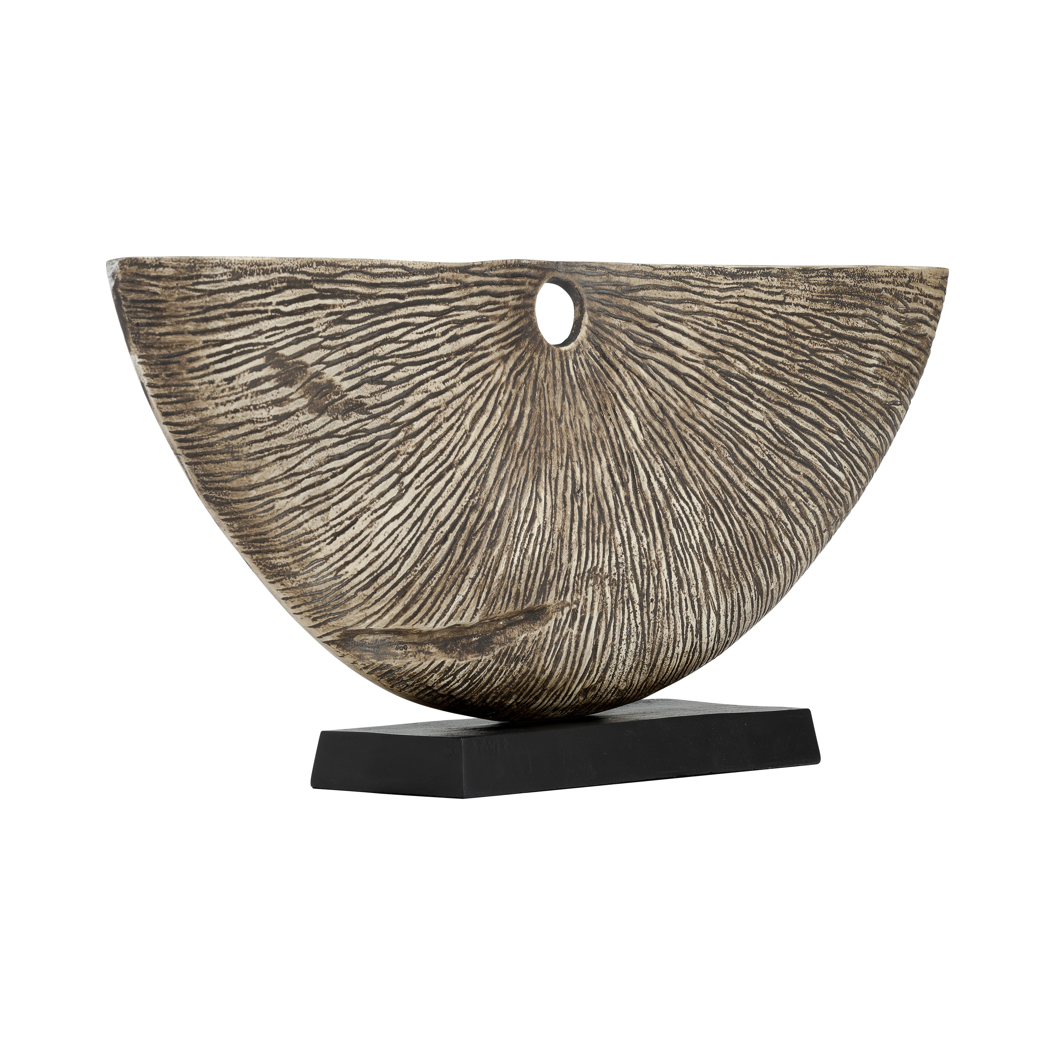 Metal,11",corrugated Half Circle Sculpture,ivory - Decor Addict, LLC