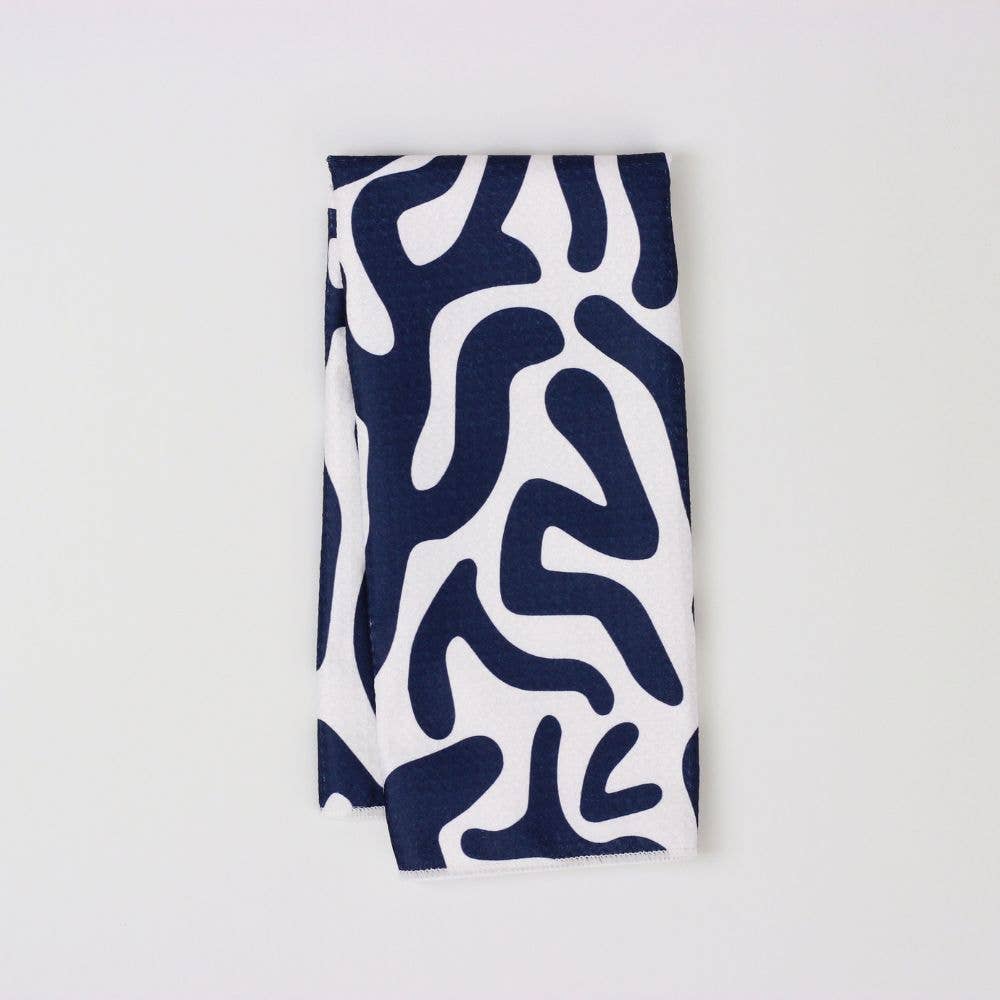 Navy Blue Coral Dish Towel - 16''x24'' - Decor Addict, LLC