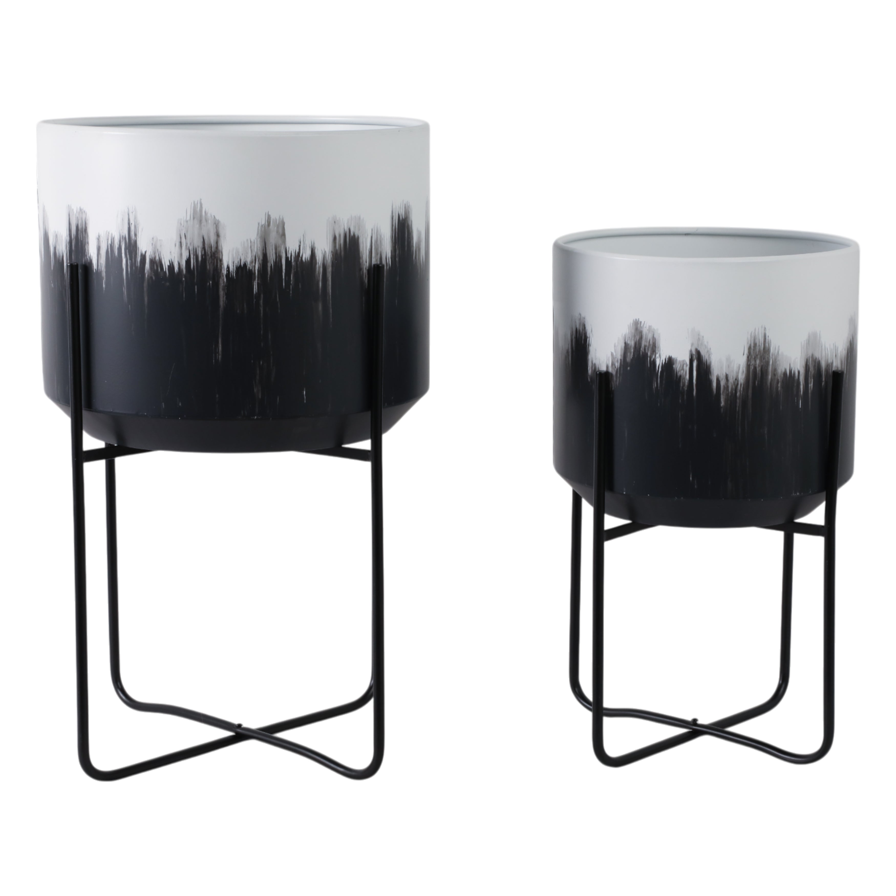 S/2 19/23" Metal Planters On Stands, White/blk Kd - Decor Addict, LLC