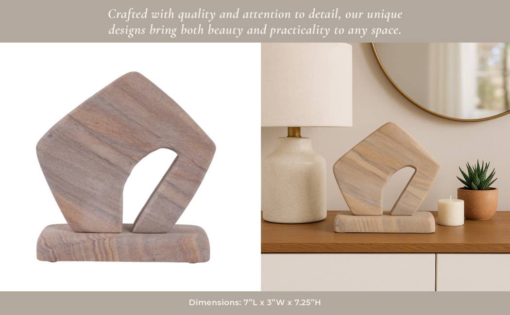 Decorative Sculpture - Tan Sandstone Minimalist, 7 in. - Decor Addict, LLC
