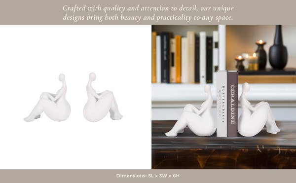 Resin Abstract Sitting Ladies Bookends Set - White, 6 in. - Decor Addict, LLC
