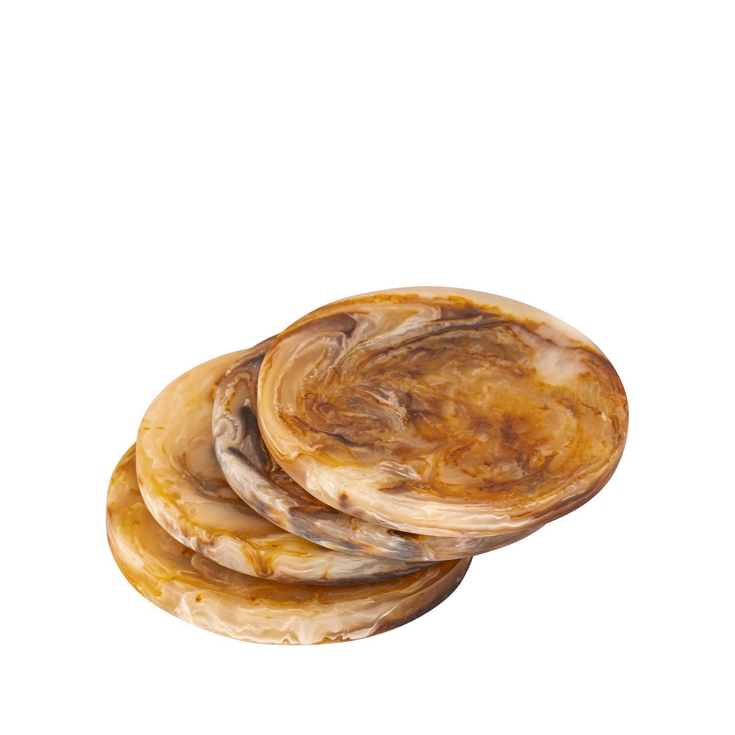 Set of 4 Tortoiseshell Round Coasters: Tortoiseshell / RESIN - Decor Addict, LLC