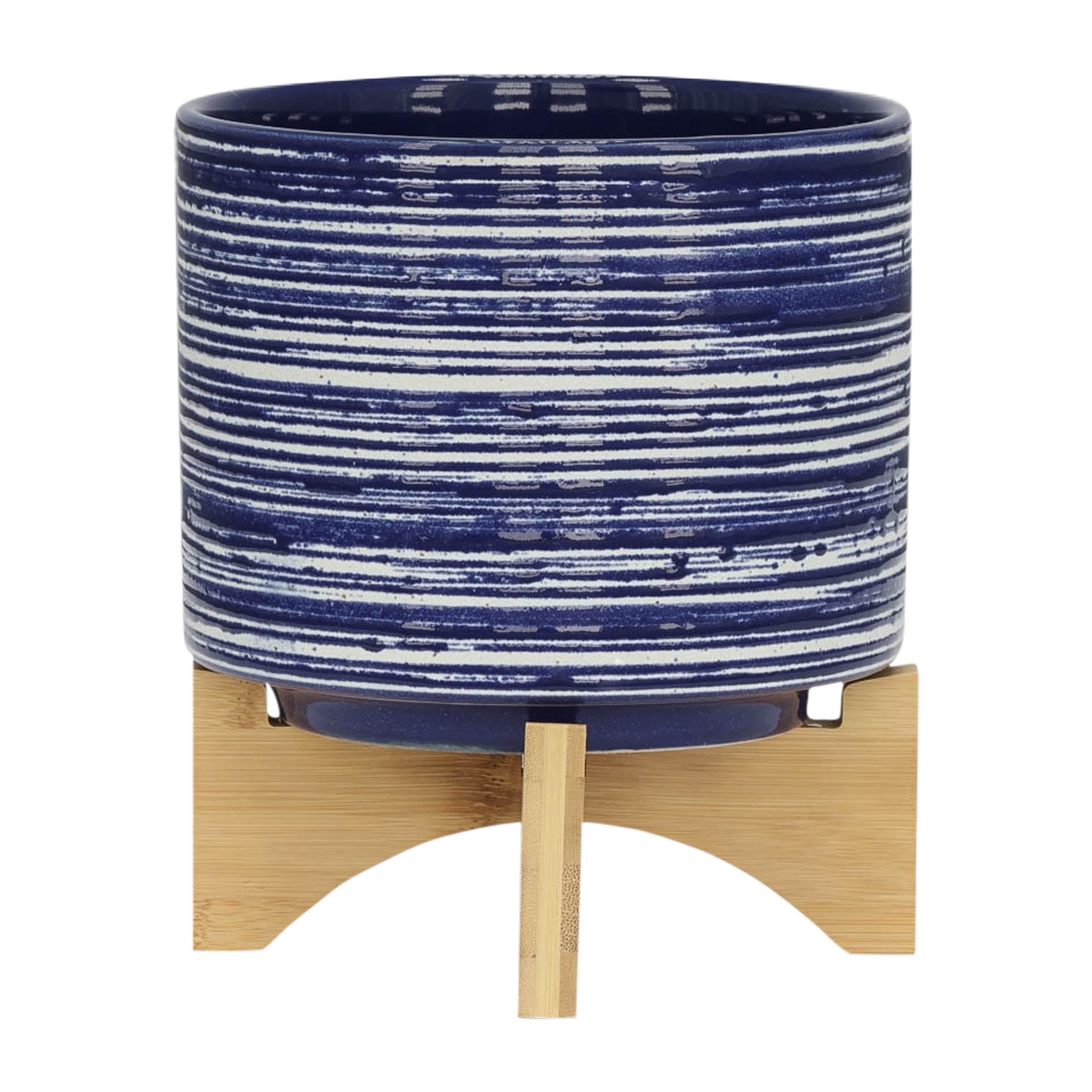 Cer, S/2 5/8" Planter On Stand, Blue - Decor Addict, LLC