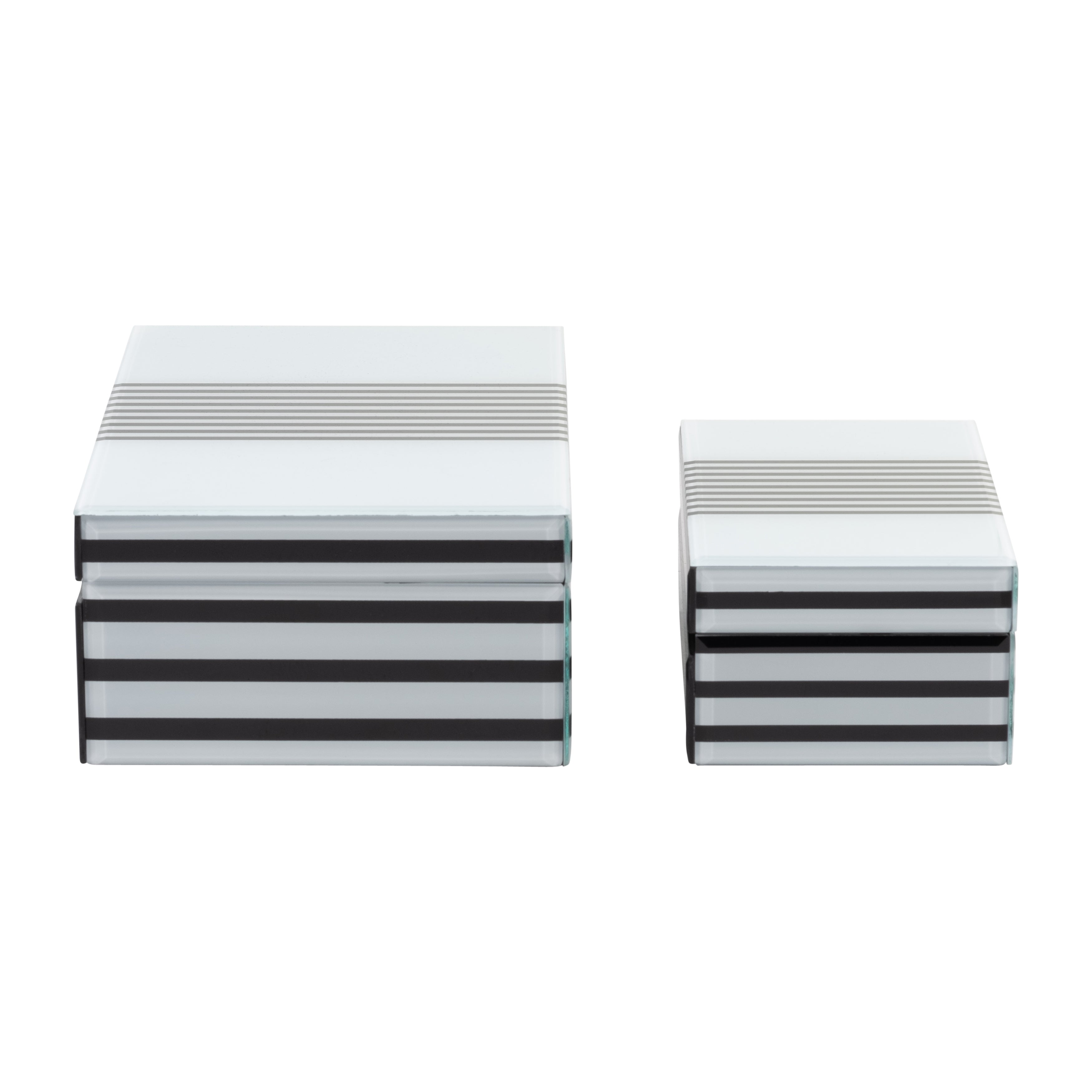 Wood, S/2 8/11" Striped Boxes, Black/white - Decor Addict, LLC