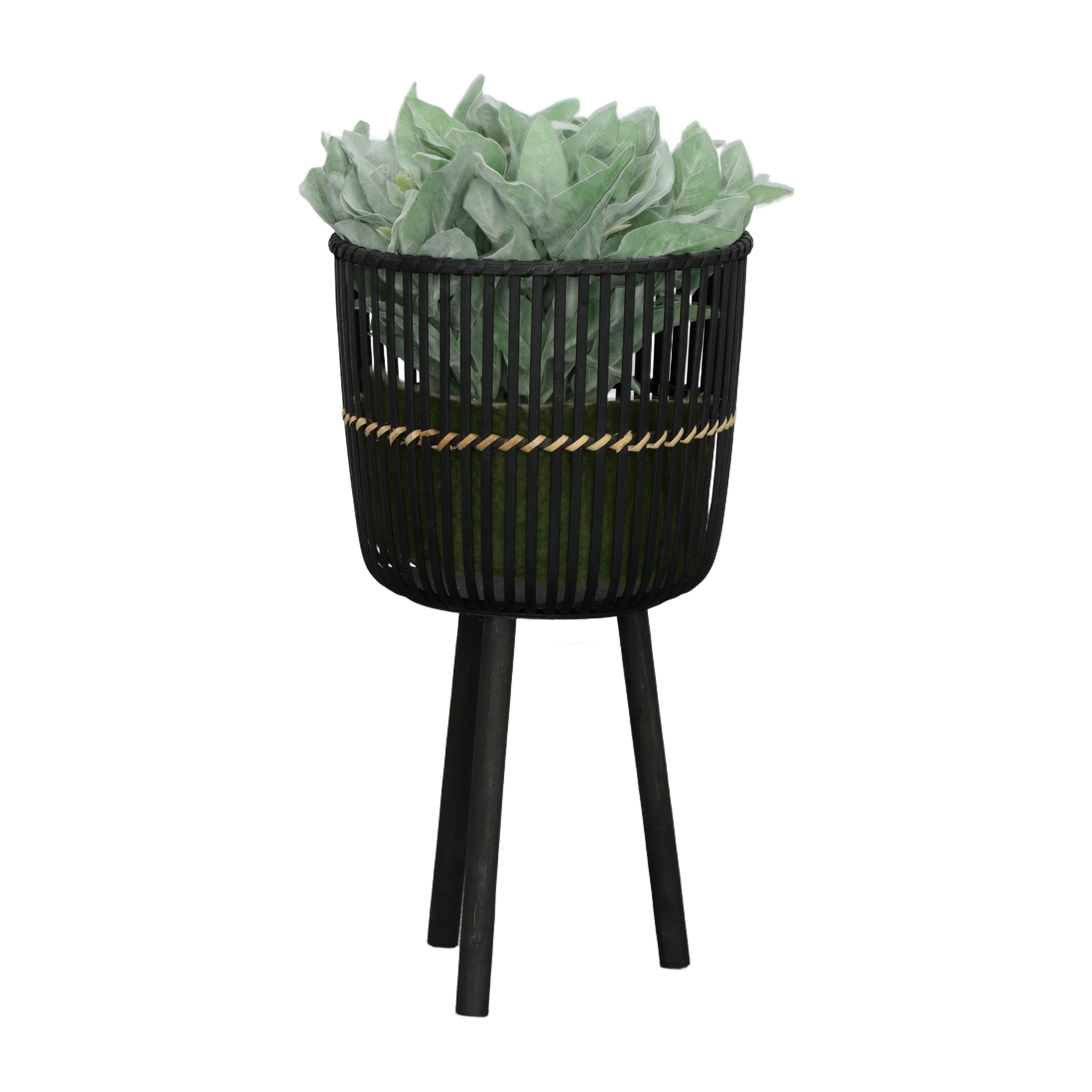 S/3 Bamboo Footed Planters 11/13/15", Black - Decor Addict, LLC