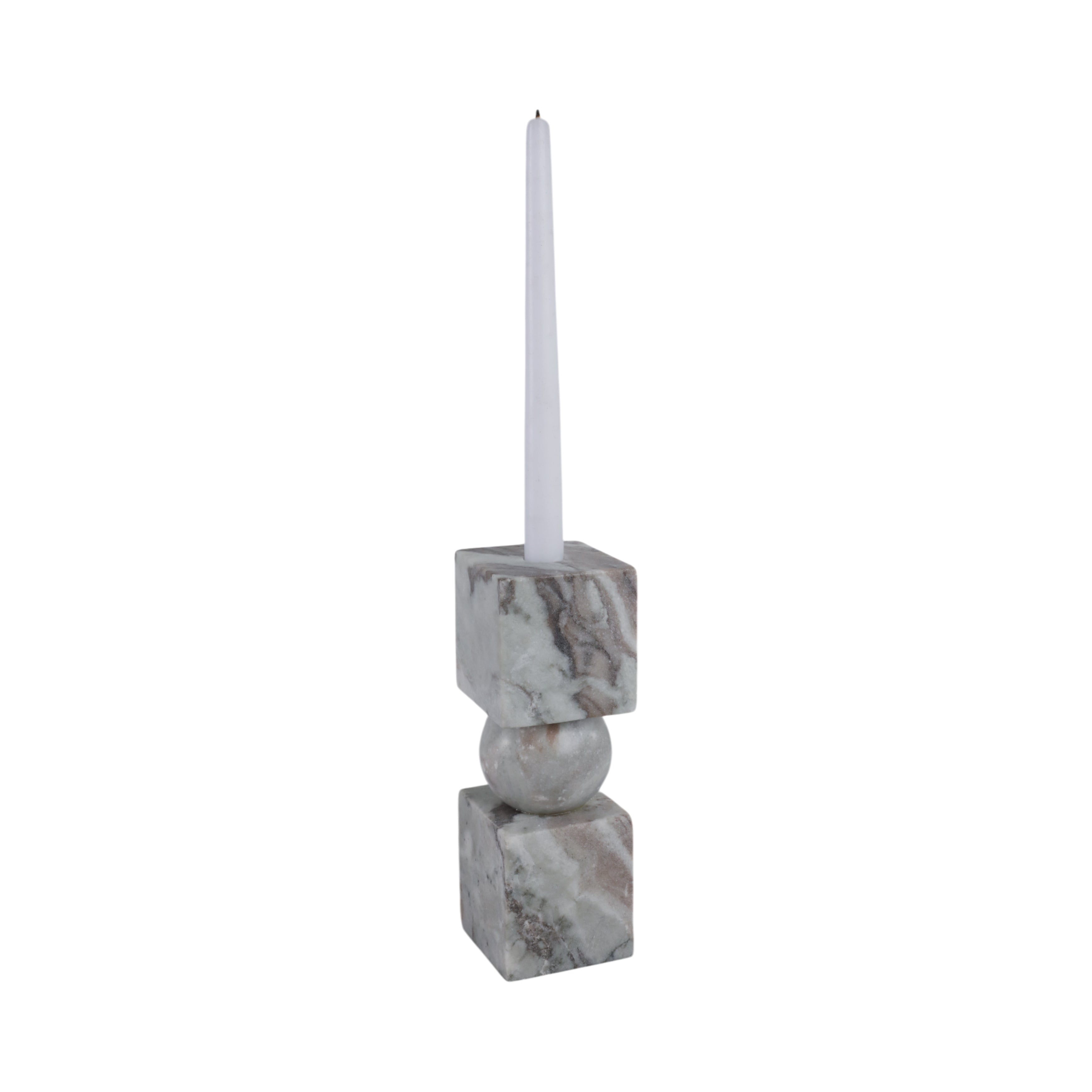 9x3" Chunky Marble Taper Holder, Tan Multi - Decor Addict, LLC