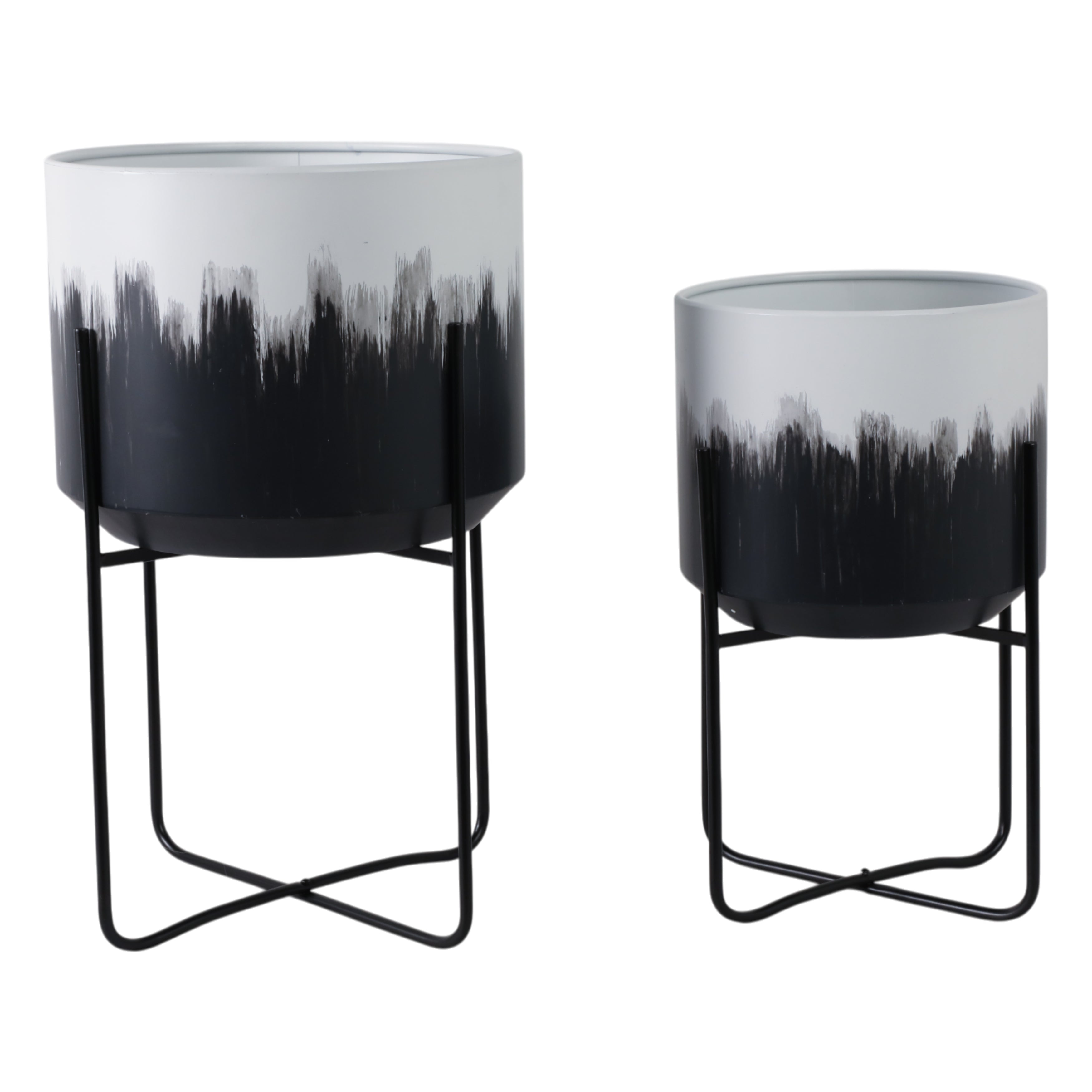 S/2 19/23" Metal Planters On Stands, White/blk Kd - Decor Addict, LLC