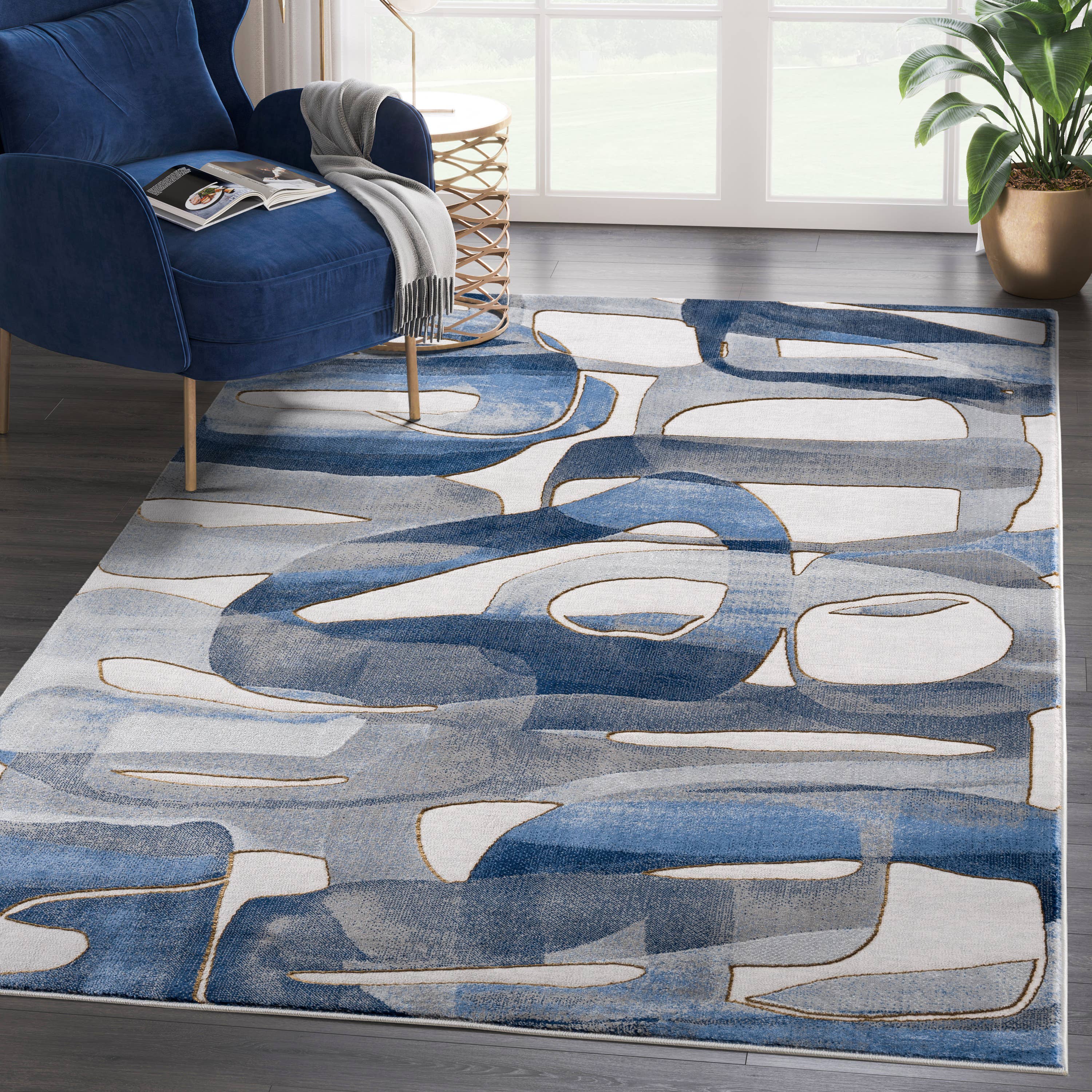 Abani Rugs Regal REG130A Blue Grey Asymmetric Circles Rug: 2' x 3' - Decor Addict, LLC