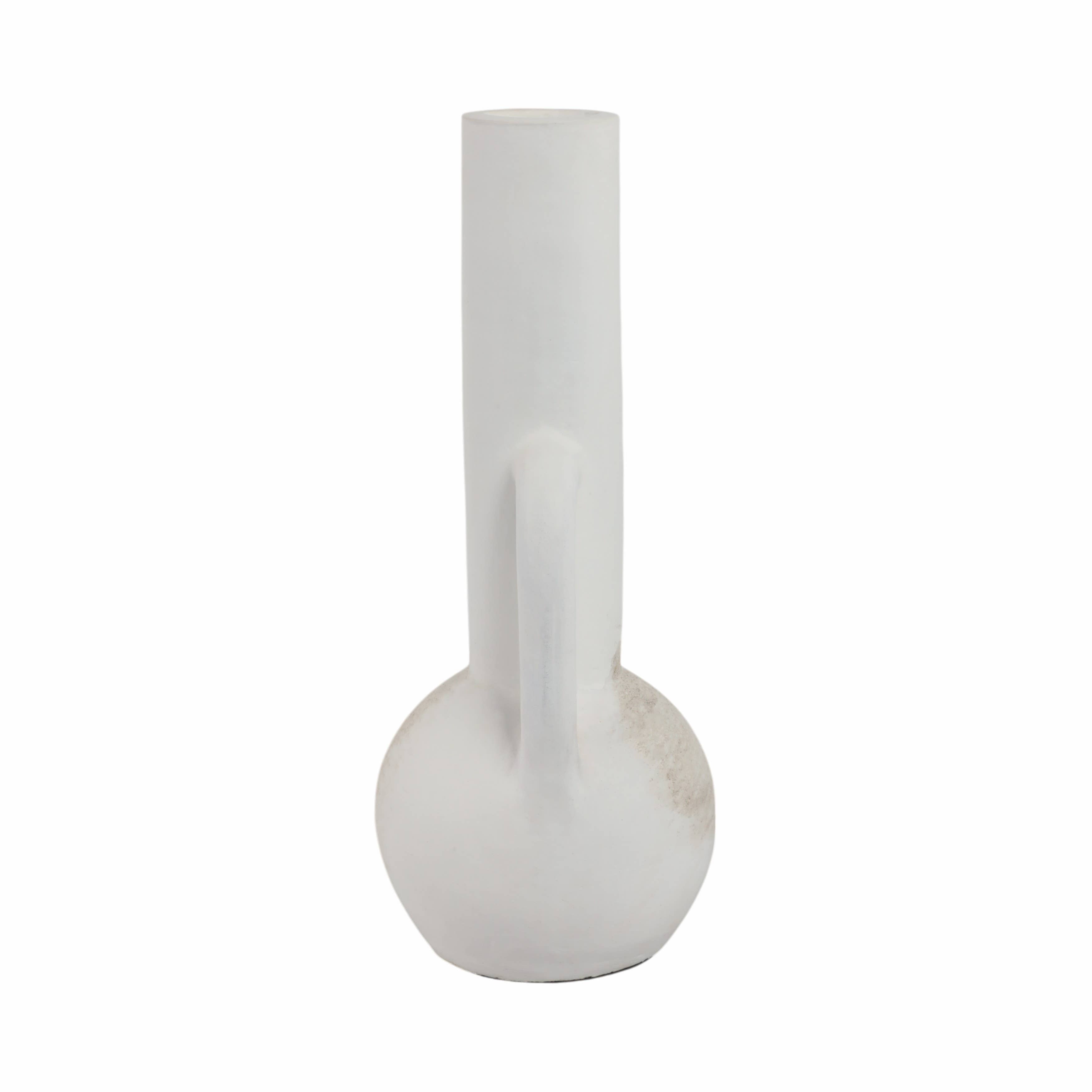 White 19 in. Terracotta Asymmetrical Eared Bottle Vase - Decor Addict, LLC