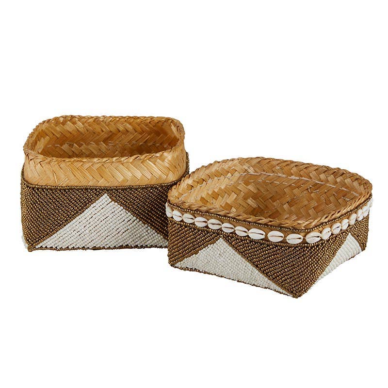 Two-Tone Beaded Baskets - Set of 3 - Decor Addict, LLC