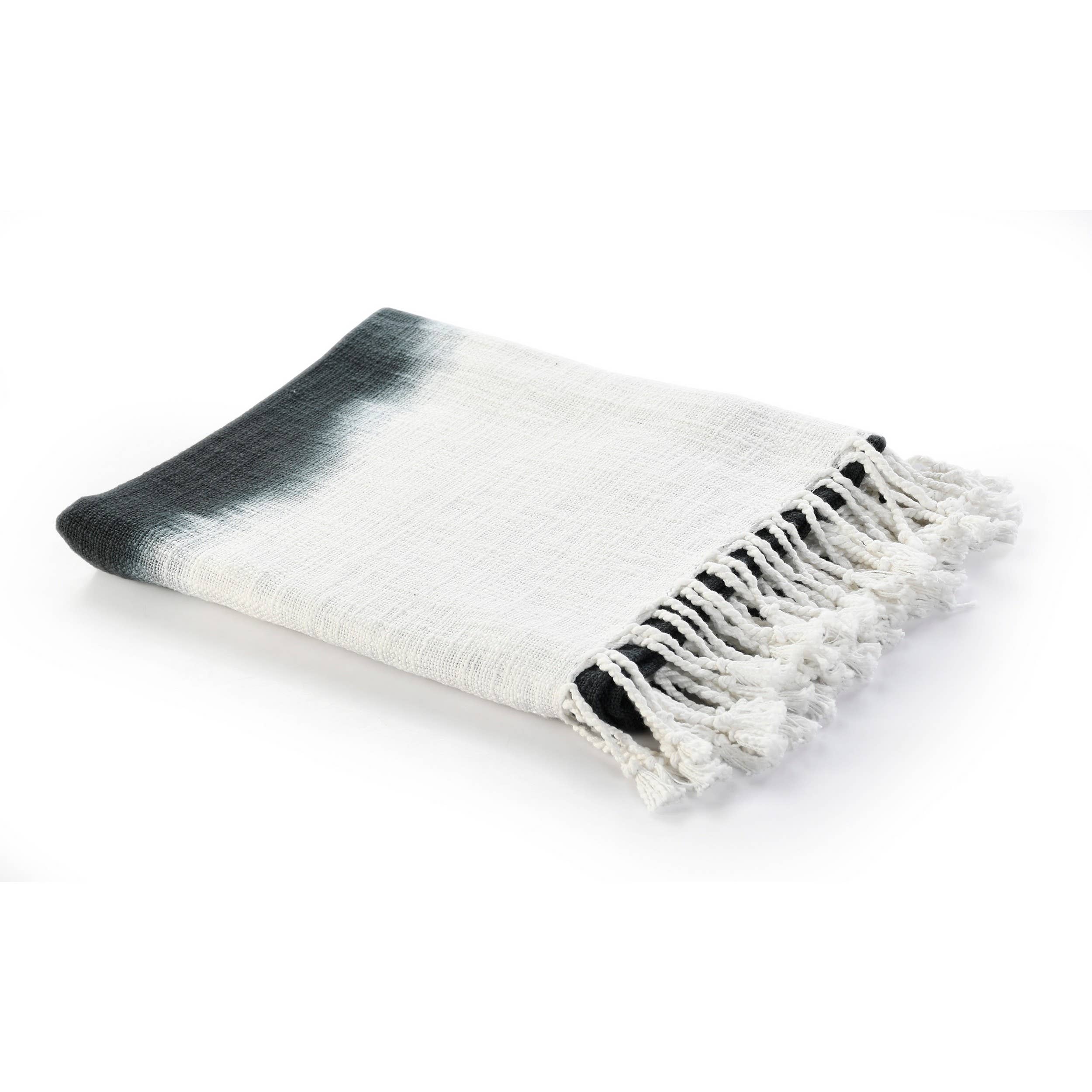 Shibori Slab Throw Blanket with Fringe: Jet Black - Decor Addict, LLC