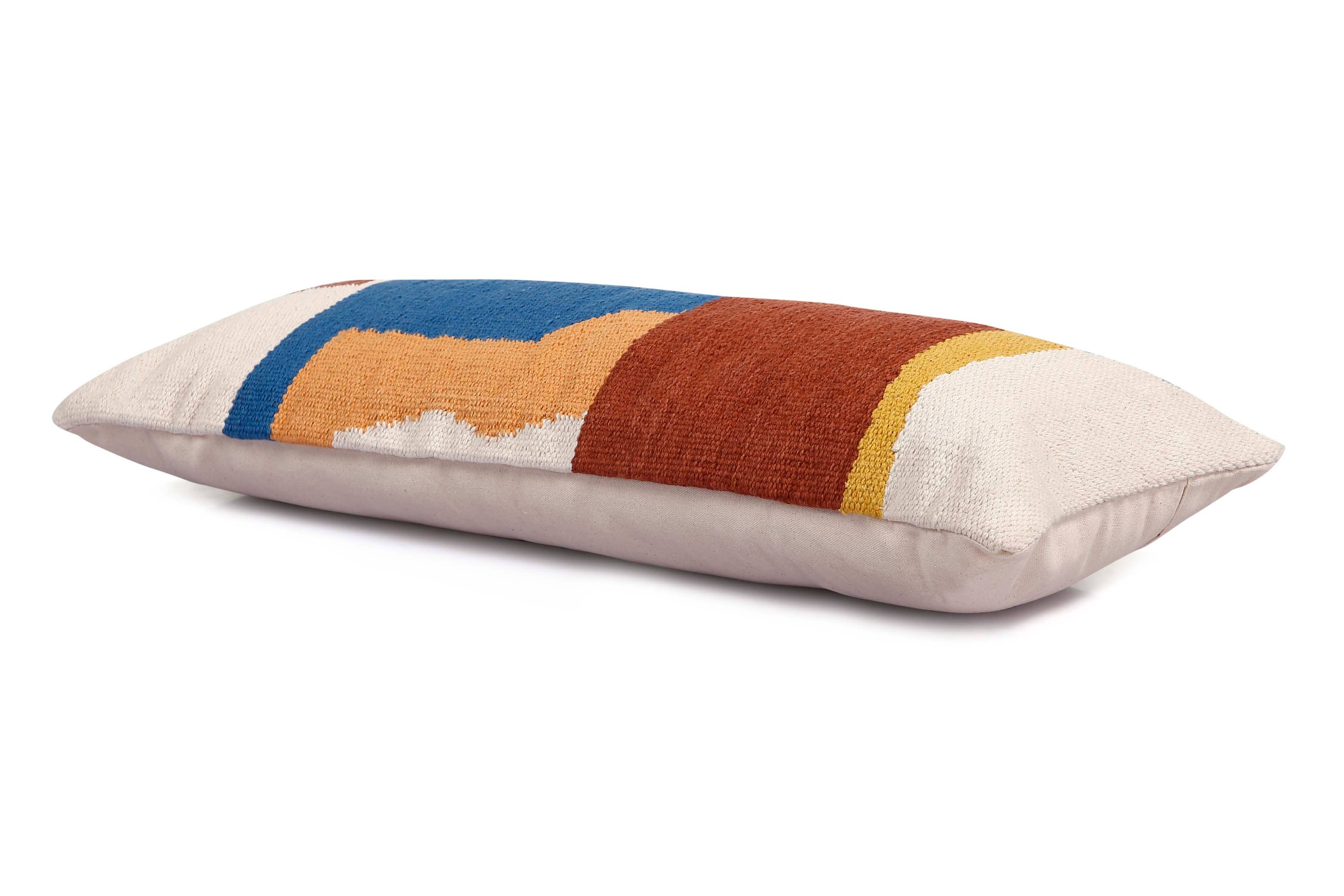 Ladakh Handcrafted Lumbar Pillow, Multi- 12x30 Inch: CUSHION COVER WITH INSERT - Decor Addict, LLC