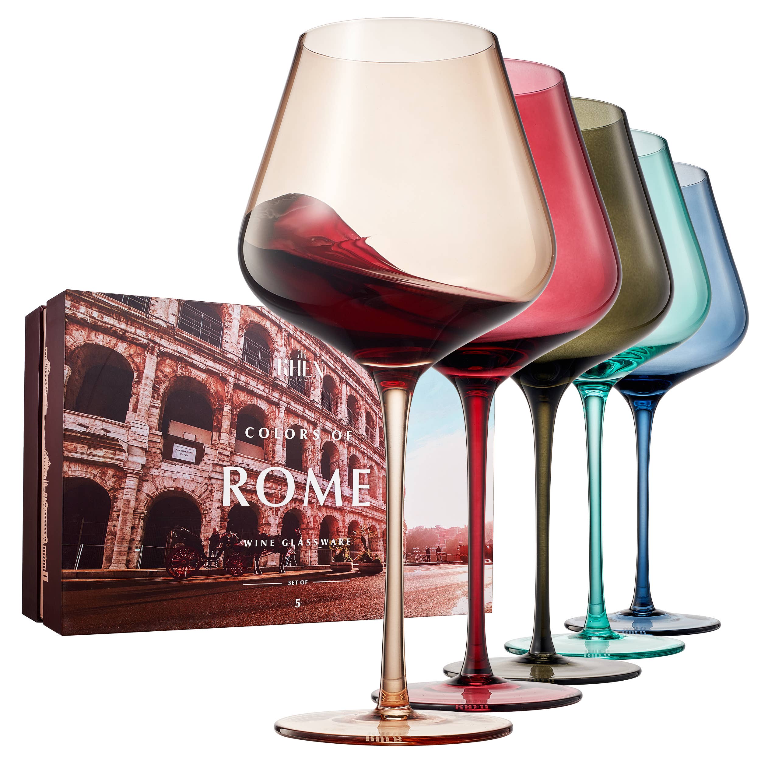 Colors of Rome, Italy, City Wine Glassware | Set of 5, 20 OZ - Decor Addict, LLC