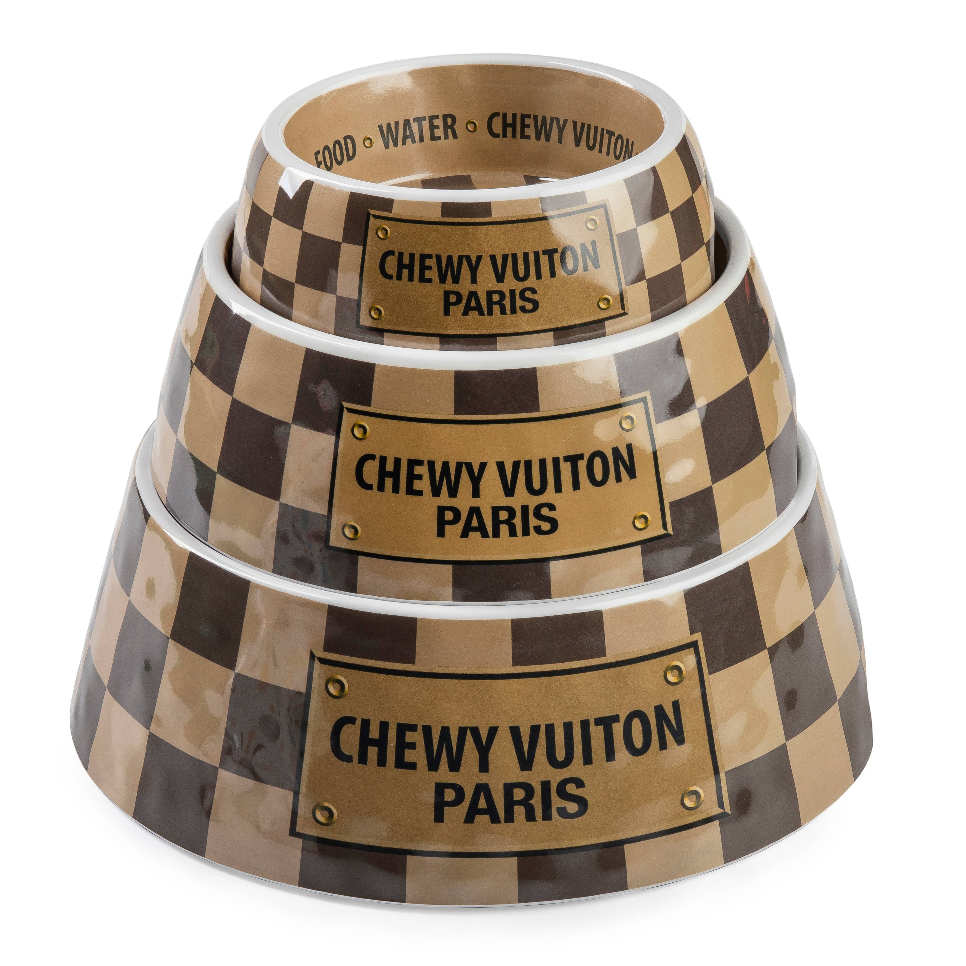 Checker Chewy Vuiton Bowl - 3 Sizes!! Dog Bowls: Medium - Decor Addict, LLC