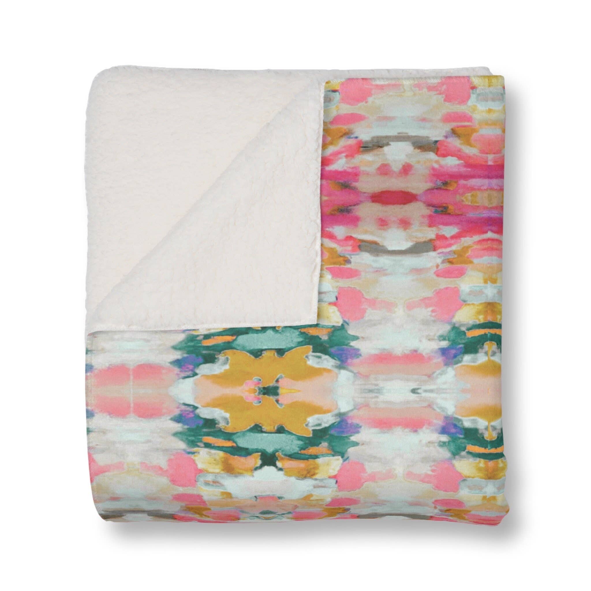 Layla 60x80” Sherpa Blanket Pink Red Green Yellow Gold Grey - Decor Addict, LLC