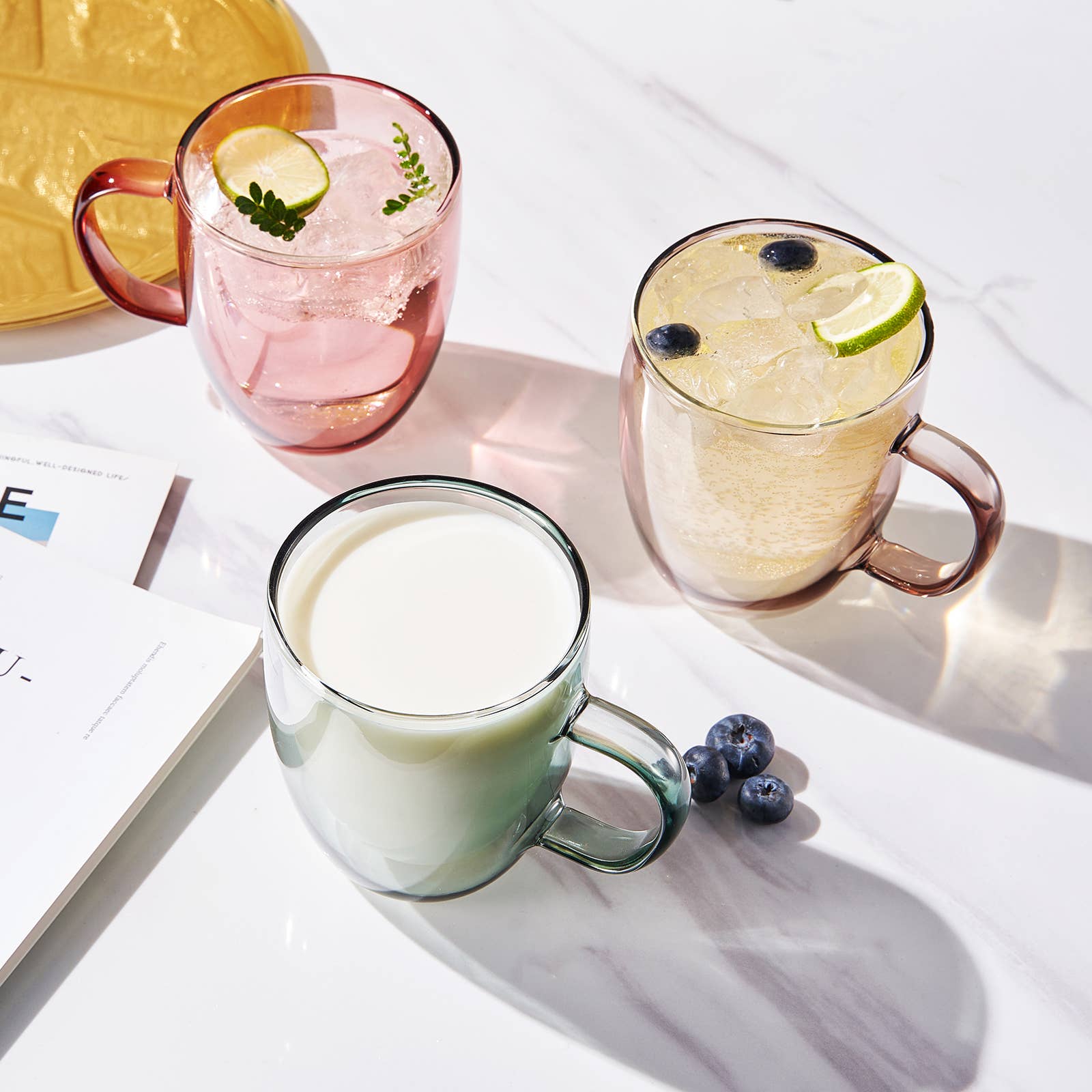 Double Wall Insulated Colored Glass Mugs - Set of 6, 18 OZ - Decor Addict, LLC