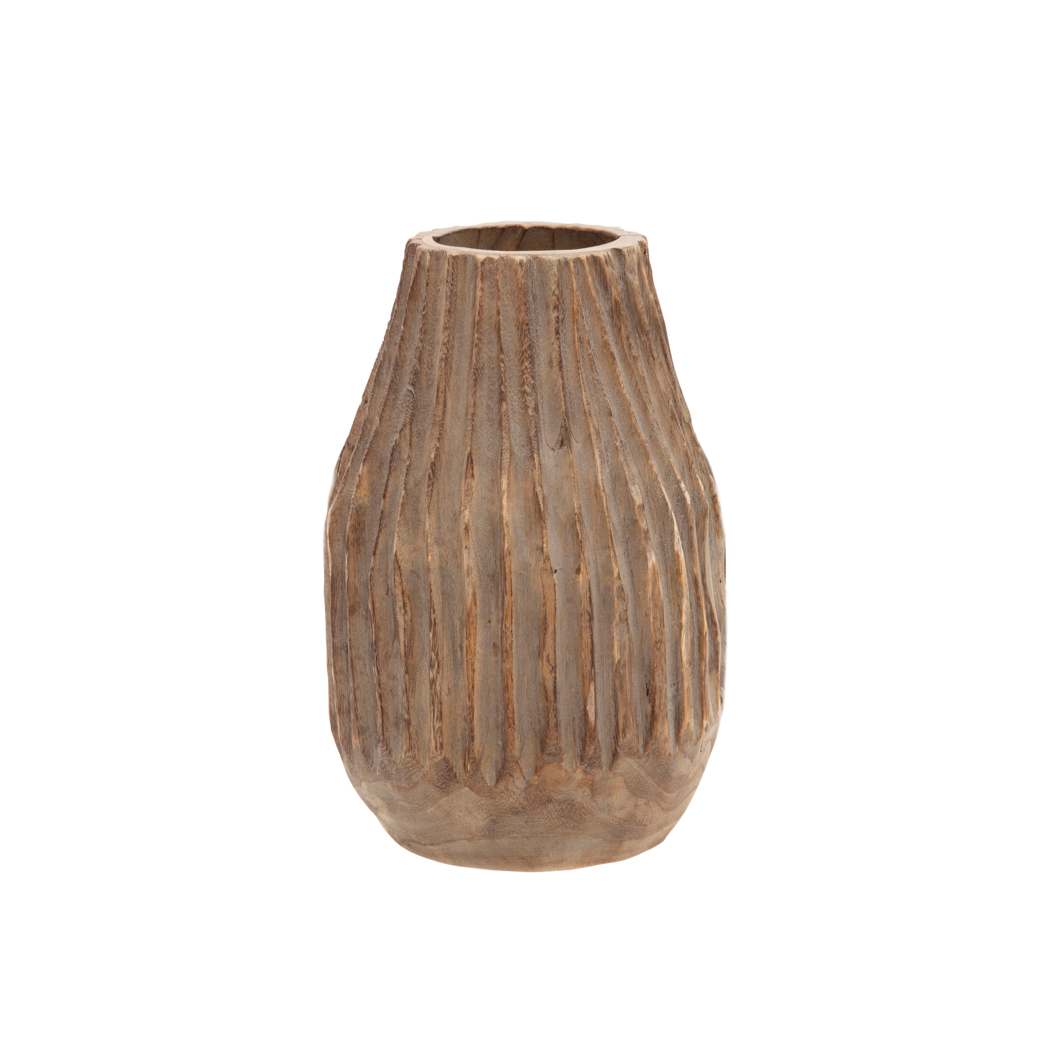 Wood, 8" Ridged Vase, White - Decor Addict, LLC