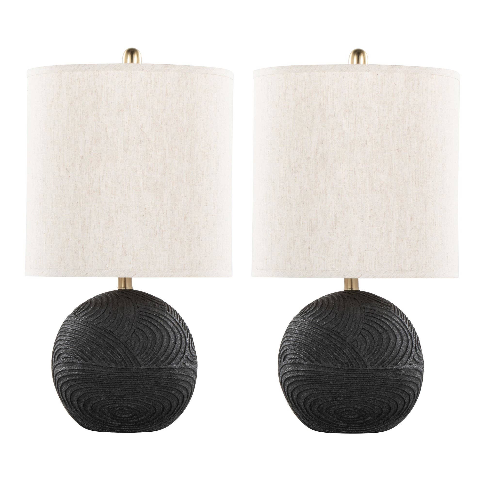 Kona 23" Polyresin Table Lamp - Set of 2: Matte Black Polyresin, Modern Brass, Natural Linen - Decor Addict, LLC