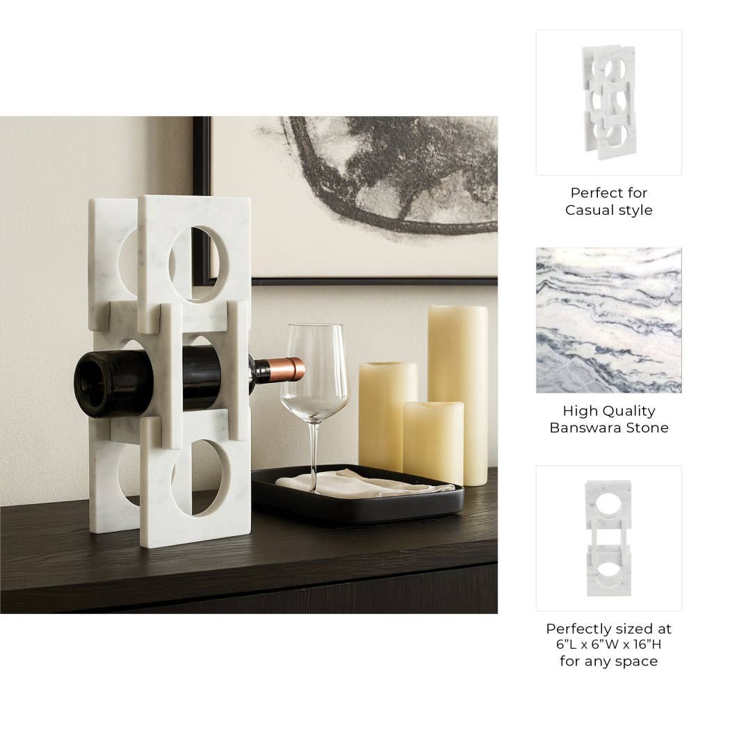 Wine Rack - White Marble Decorative Wine Bottle Rack, 16 in. - Decor Addict, LLC