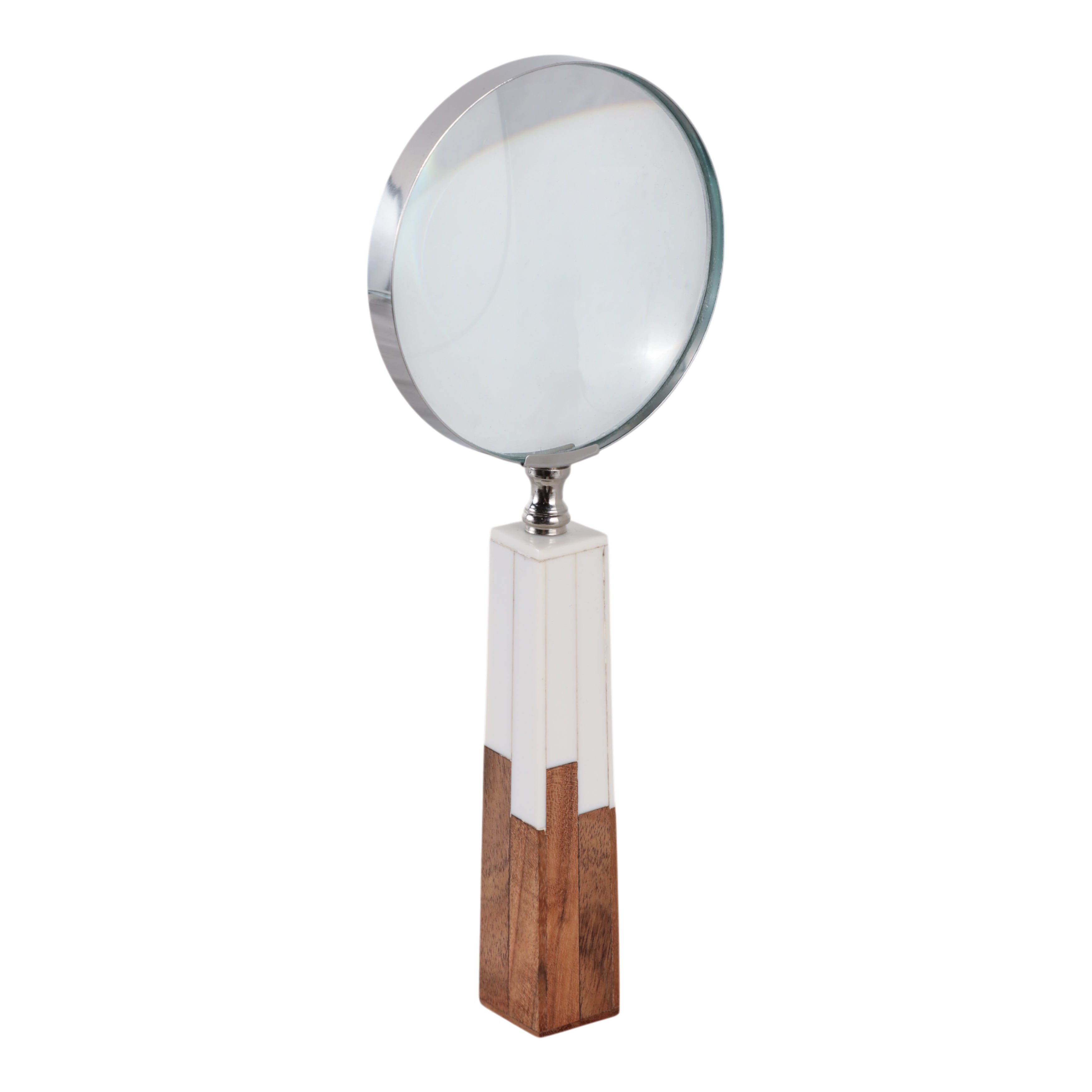 10x4" 2-toned Handle Magnifying Glass, White/brown - Decor Addict, LLC