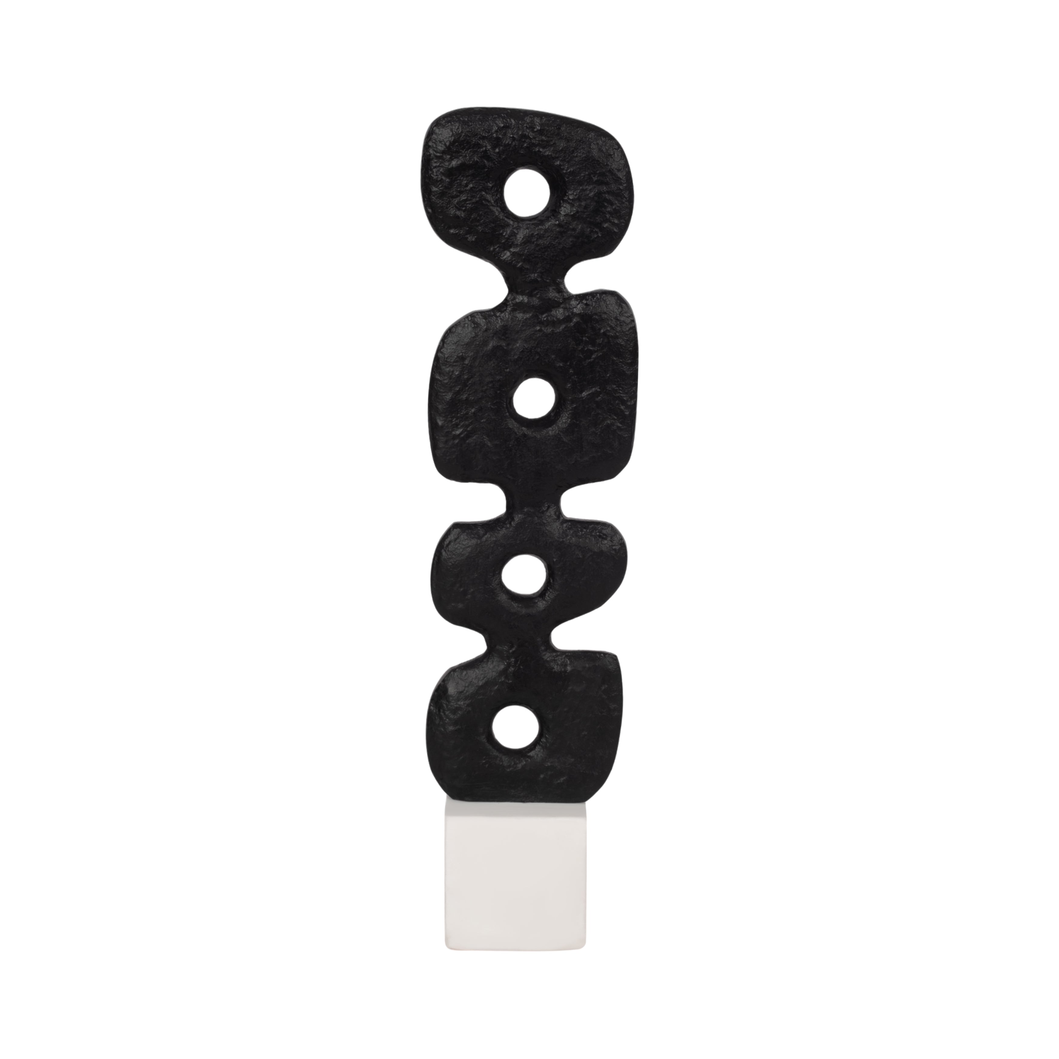18" Abstract Totem Sculpture Marble Base, Black/w - Decor Addict, LLC