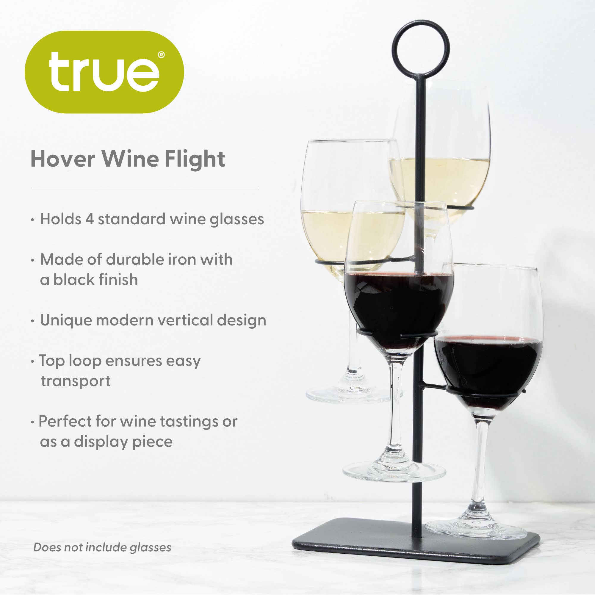 Hover Black Iron 4-Glass Vertical Wine Tasting Flight - Decor Addict, LLC