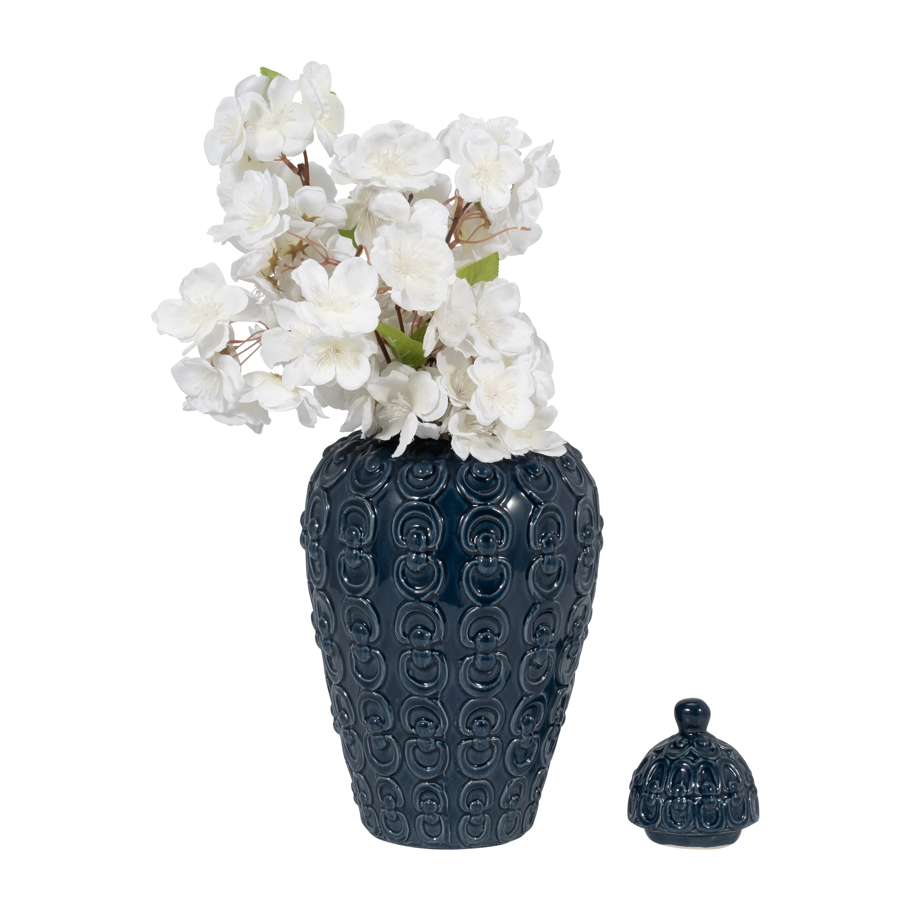Cer, 12" Chain Texture Jar, Navy - Decor Addict, LLC
