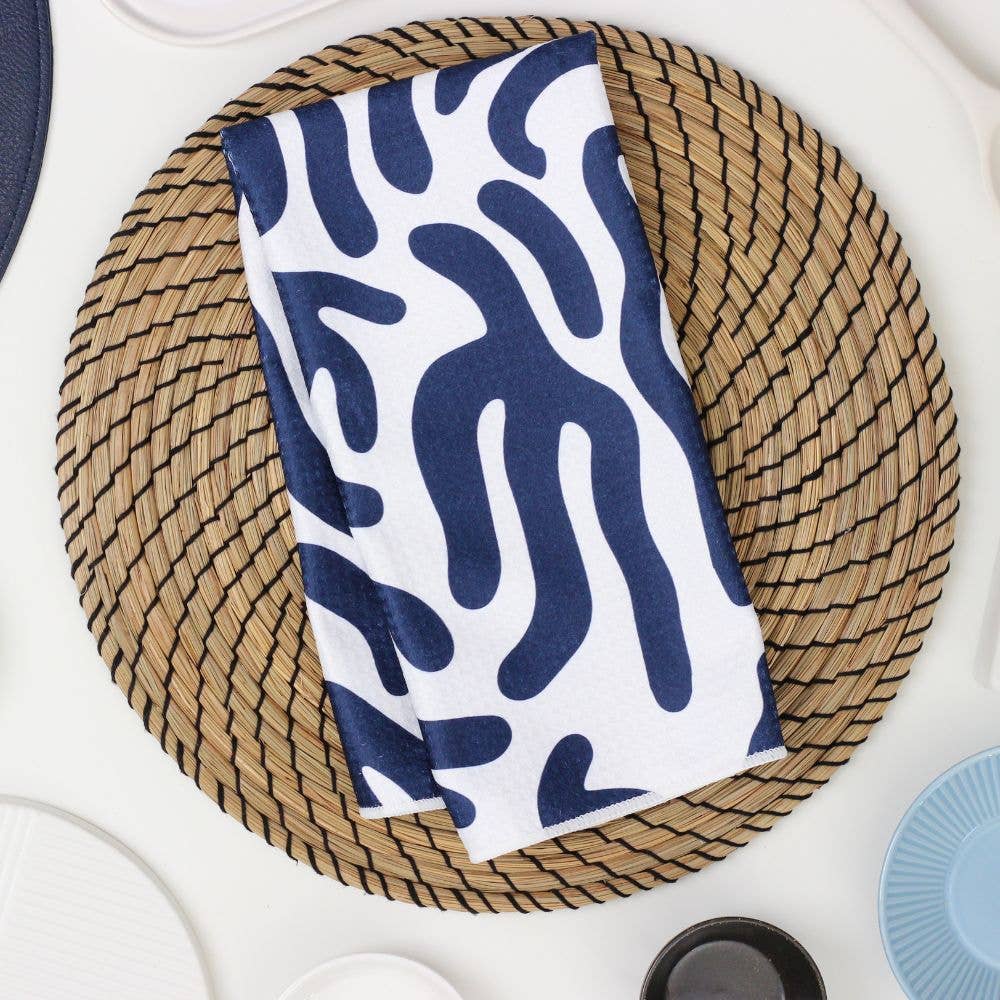 Navy Blue Coral Dish Towel - 16''x24'' - Decor Addict, LLC