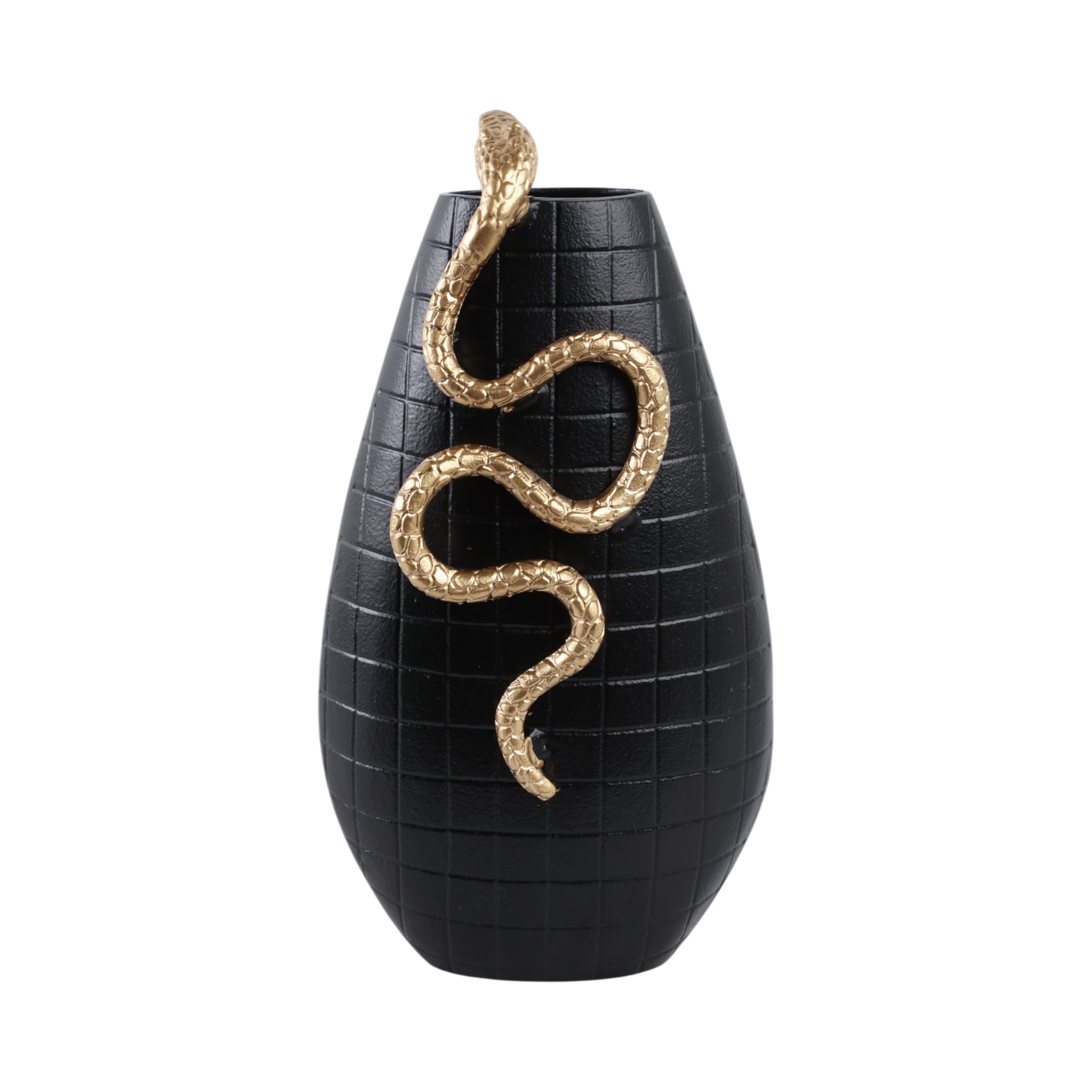 16x10" Curved Snake On Vase, Black/gold - Decor Addict, LLC