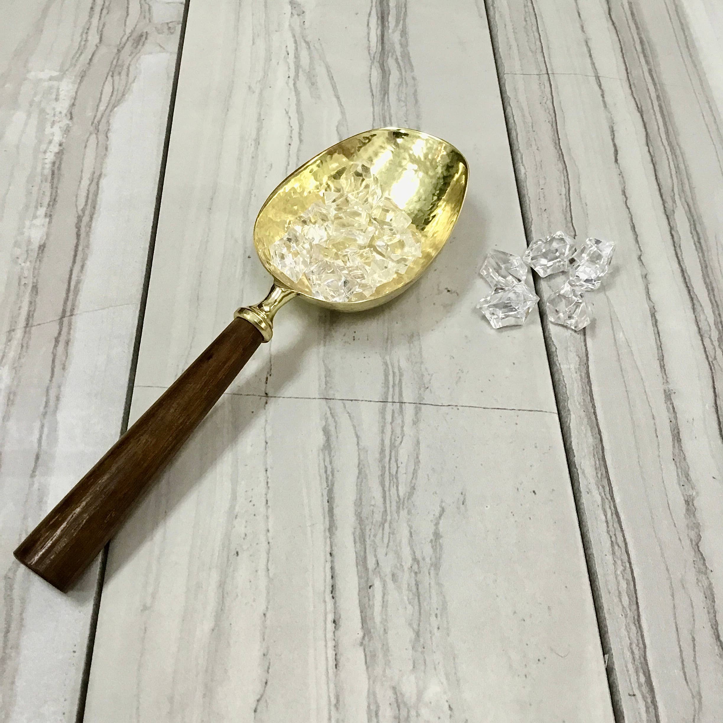 Gold Hammered Ice Scoop w/ Driftwood Handle - Decor Addict, LLC