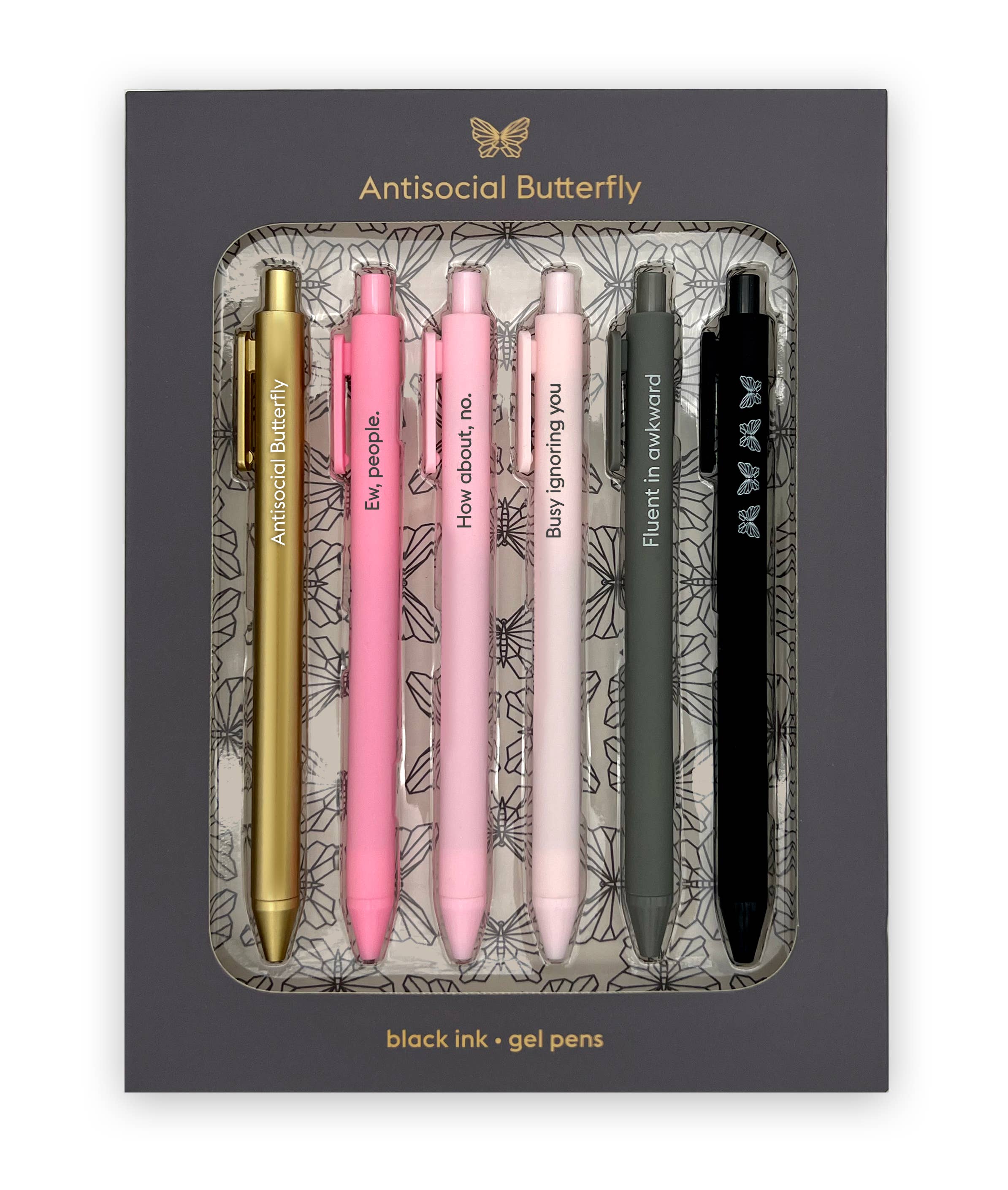 ANTISOCIAL BUTTERFLY - QUOTABLE GEL PEN SET - Decor Addict, LLC