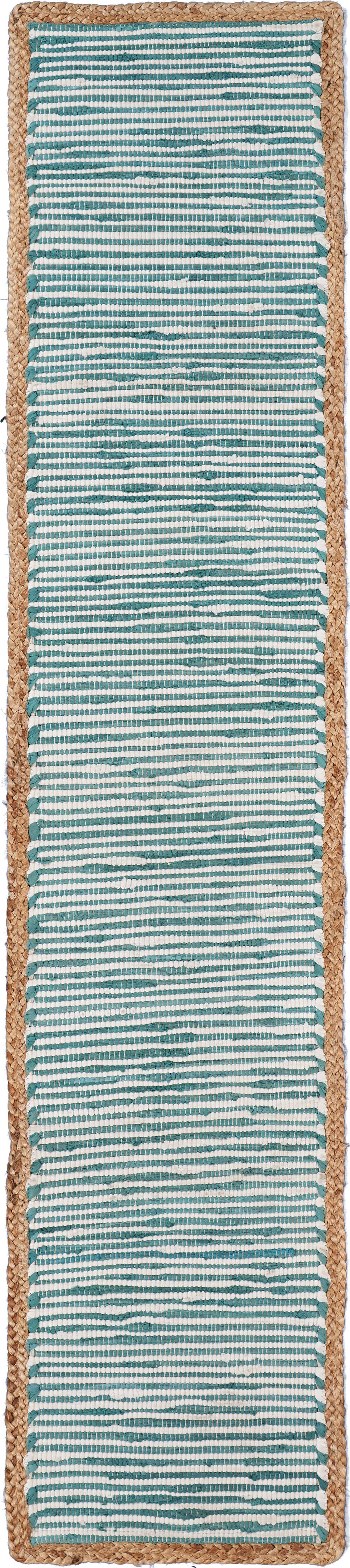 Striped Blue Bordered Table Runner: Blue/Cream - Decor Addict, LLC