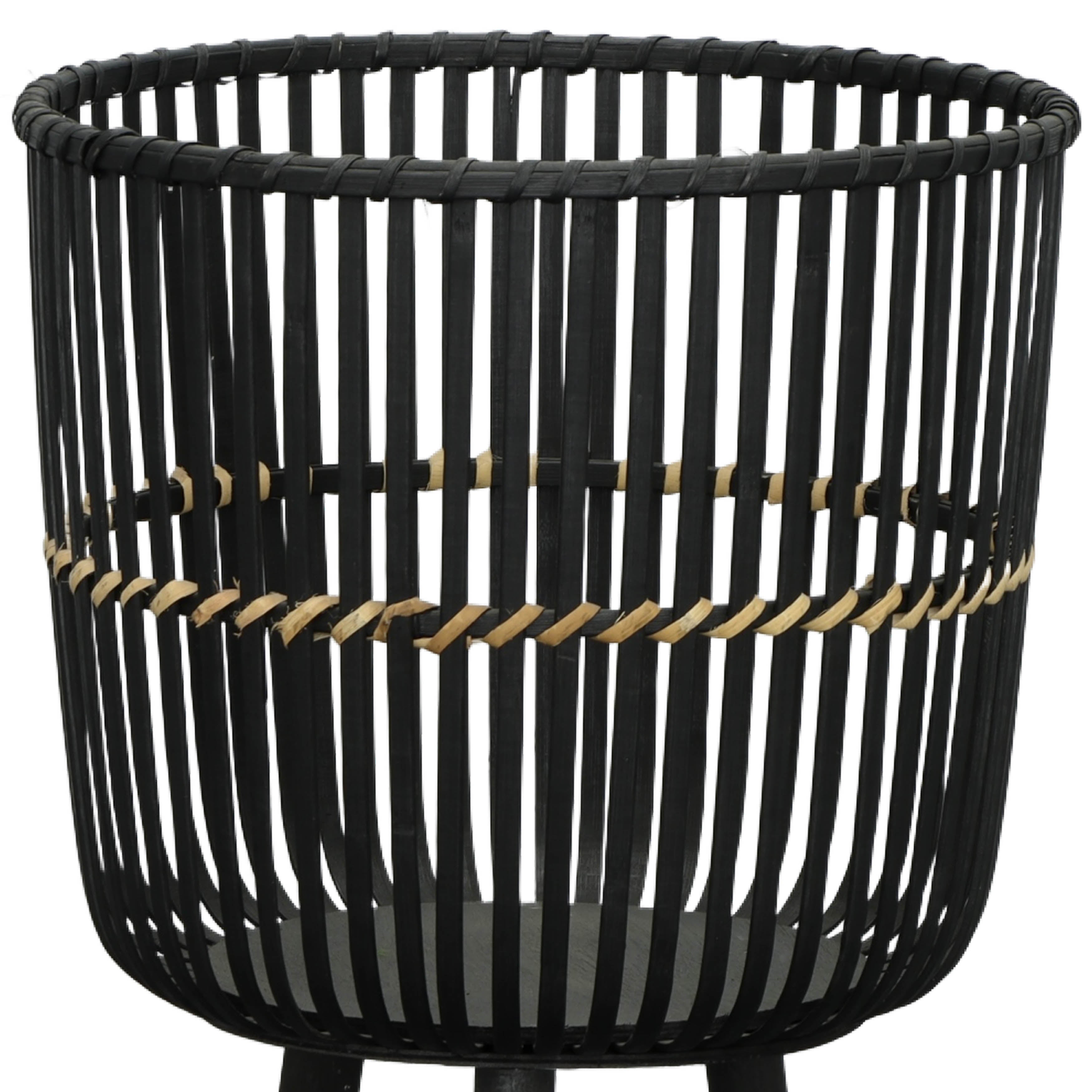 S/3 Bamboo Footed Planters 11/13/15", Black - Decor Addict, LLC