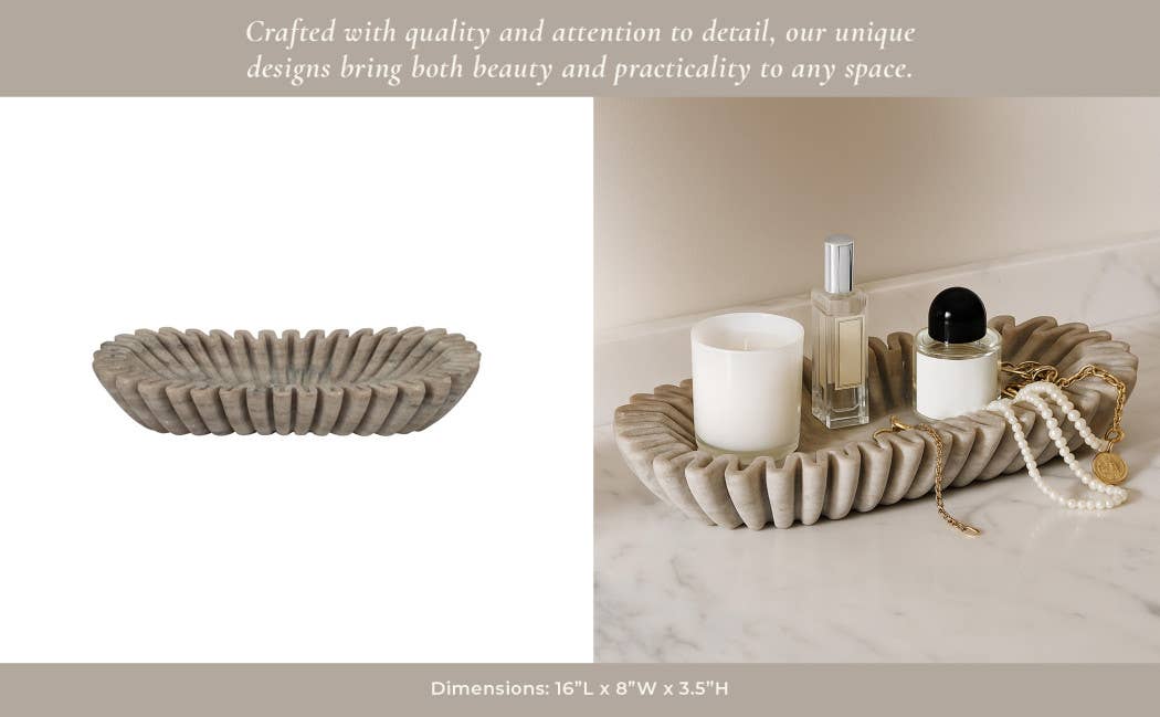 Decorative Bowl - Tan Marble Wavy Ribbed Texture, 16 in. - Decor Addict, LLC