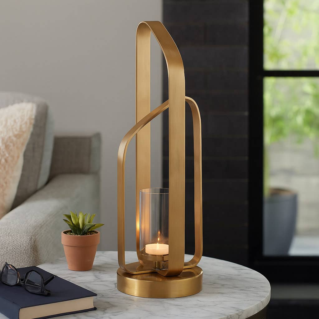 Candle Holder - Gold Metal Stylish Hurricane, 21 in. - Decor Addict, LLC