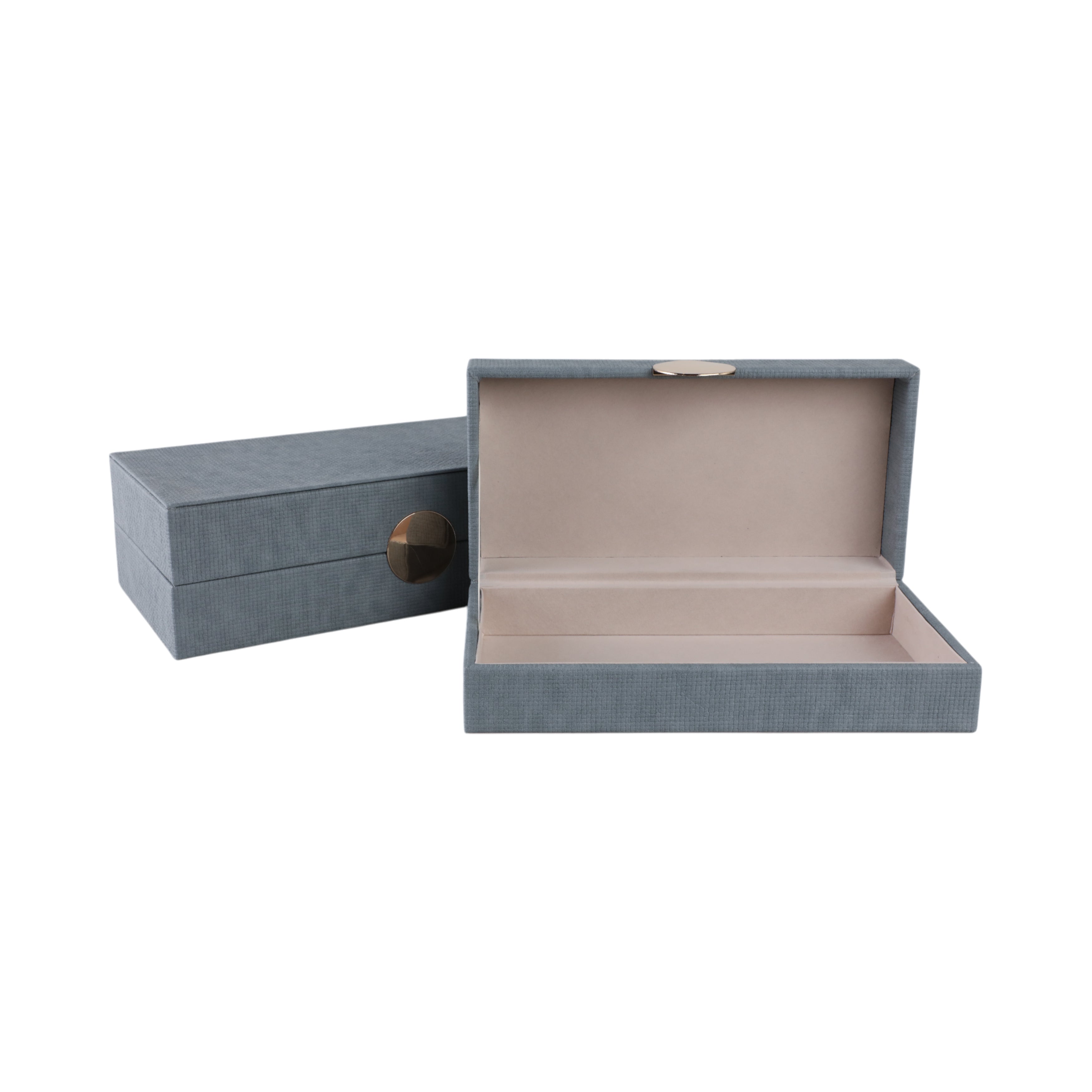 S/2 12/14" Rectangular Faux Leather Boxes, Blue - Decor Addict, LLC