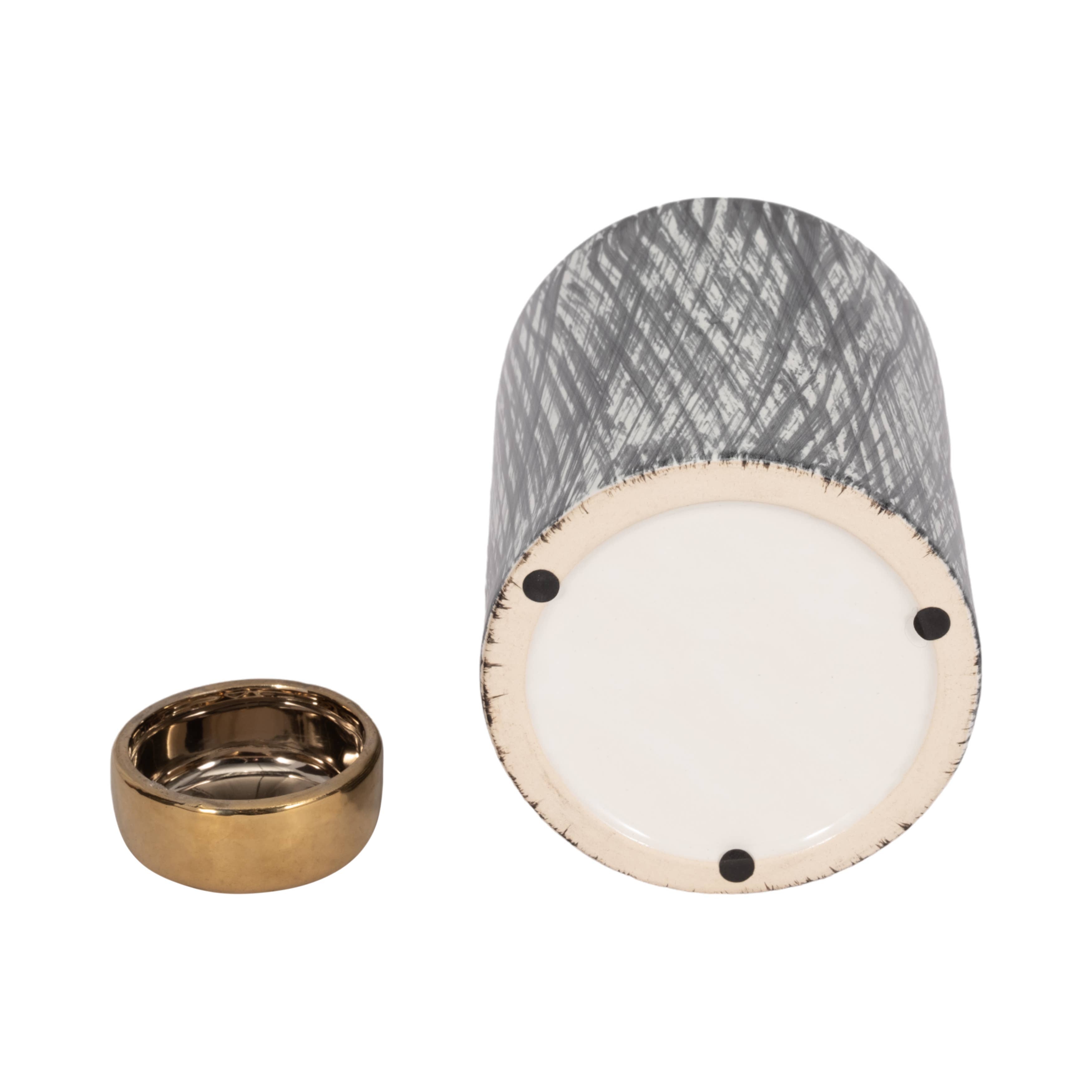 Black/White 10 in. Ceramic Novelty Cross Hatch Ginger Jar - Decor Addict, LLC